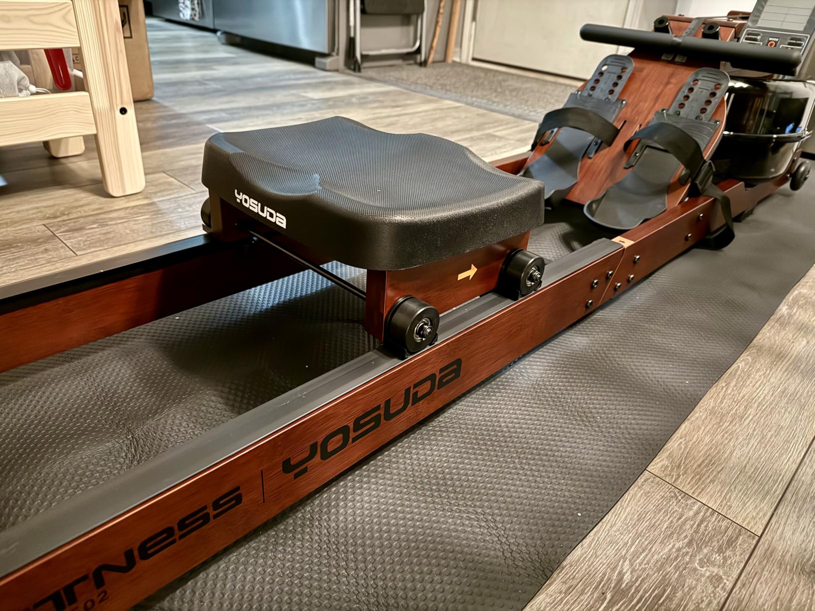 YOSUDA Water Rowing Machine Foldable for Home Use 5.8 Gal Large Water Tank | Immersive Wooden Water Rower Machine, Dedicated Monitor & Bluetooth APP, 4-Blade Paddle, 400LBS Weight Capacity customer photo 1