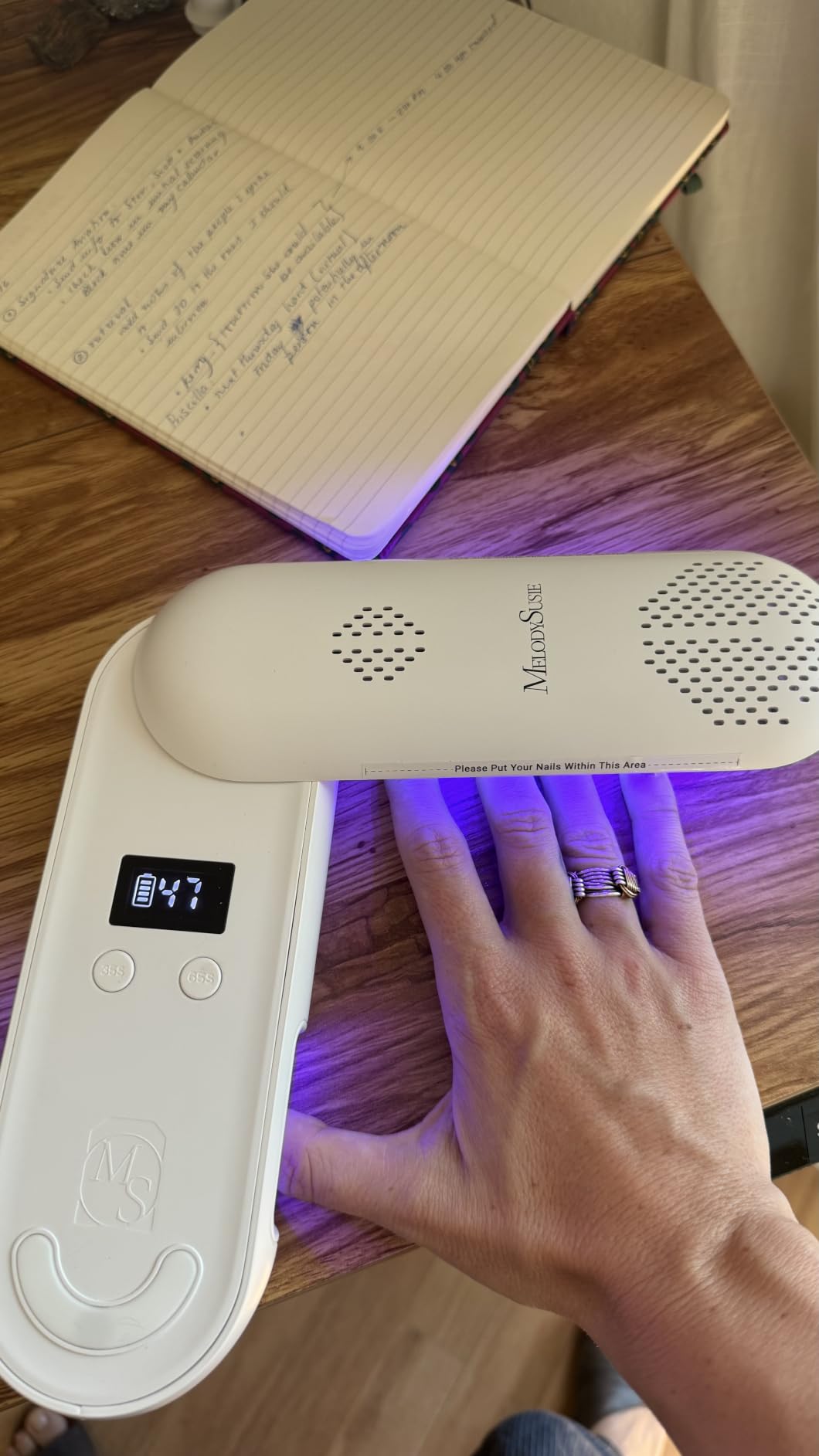 MelodySusie Compact Cordless UV Nail Lamp, P-PLUS20F with Innovative Rotatable Panel & UV Protection Design, Rechargeable UV Light Cures All Gels, Especially Rhinestone Glue & Liner Gel Polish Pink customer photo 2