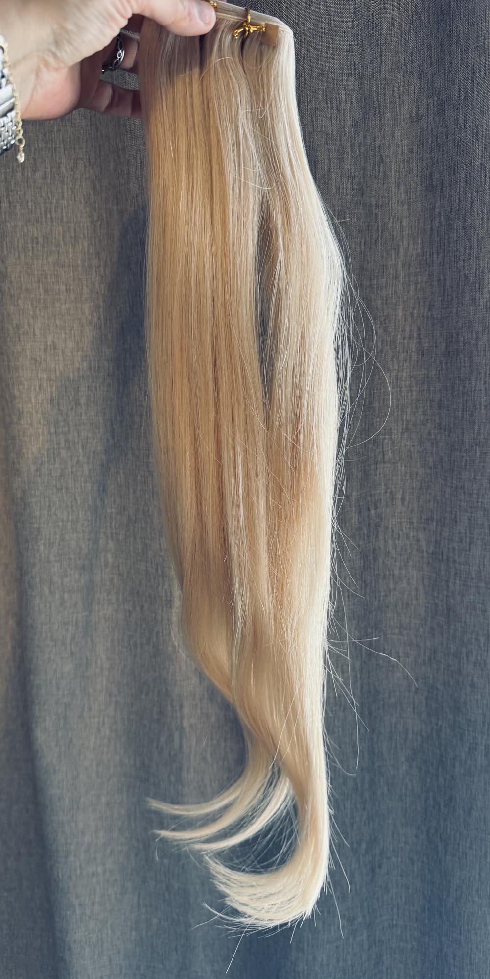 GOO GOO Tape In Weft Hair Extensions Human Hair, Genius PU Long Weft Tape In Hair Extensions Real Human Hair, Silky Easy to Use Remy Human Hair, 2 Dark Brown 18 inch 50g customer photo 1