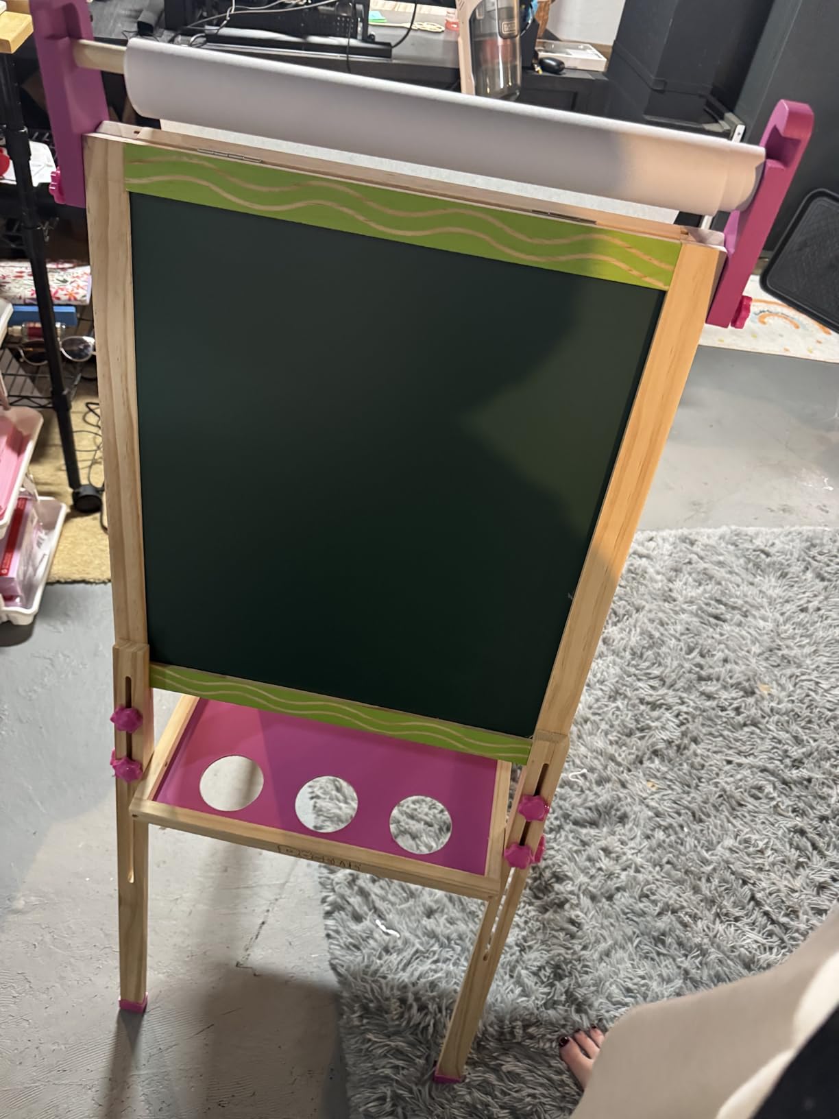 Wooden Art Easel for Kids, Double Sided Adjustable Magnetic Drawing Board | Kids Easel with Paper Roll, Whiteboard & Dry Erase Chalk Board, Toddler Easel for 4-8 Year Old Boy Girl Birthday Gifts customer photo 2