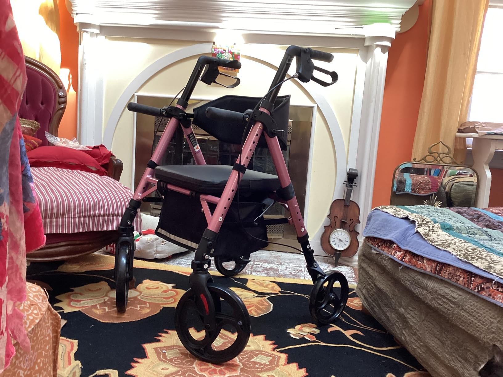 300lb Foldable Rollator Walker for Seniors with seat, Wheelchair for Adults | 2 in 1 Rolling Walkers | Portable Transport Chair | 10