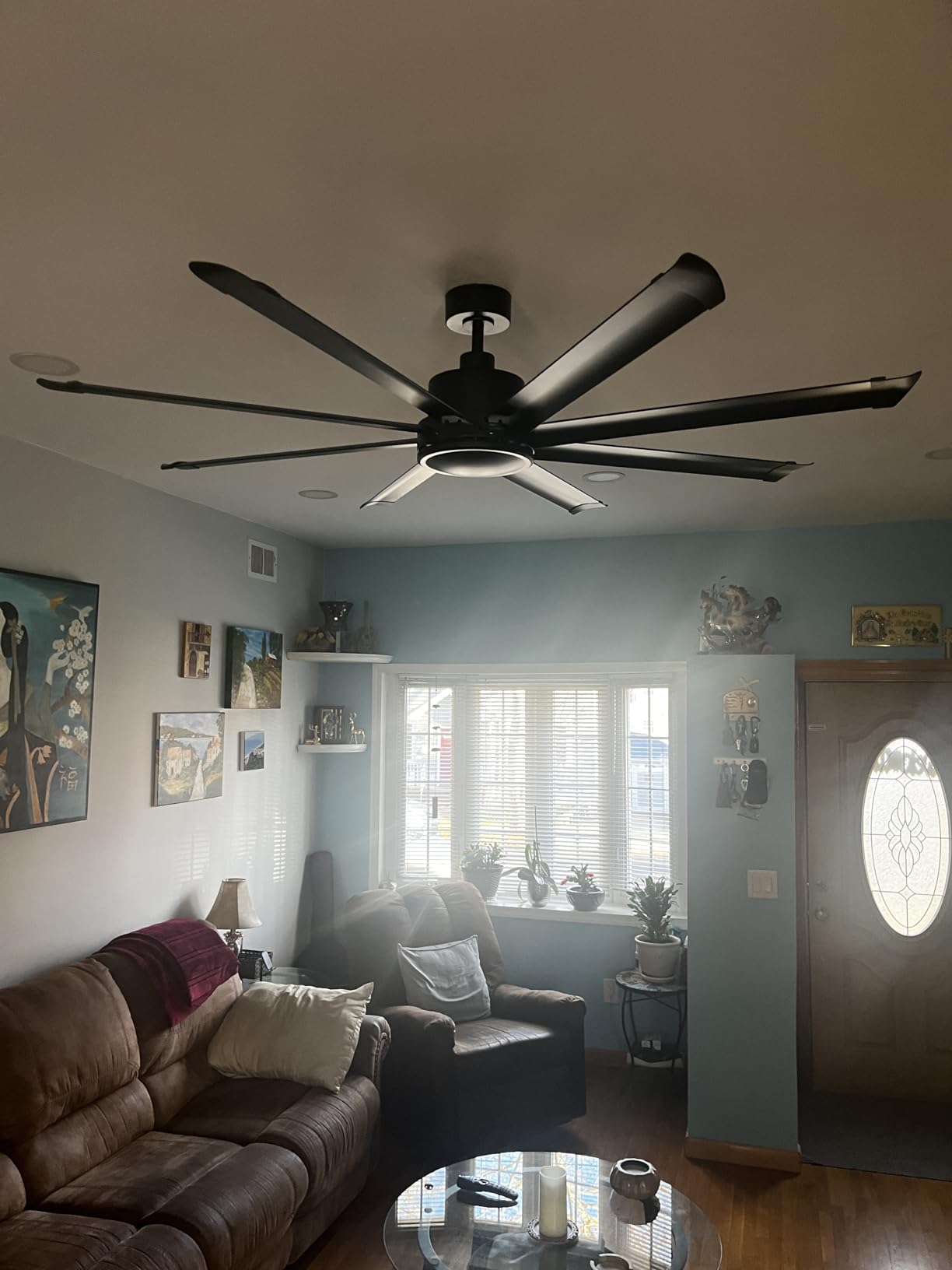 ZMISHIBO 84 Inch Large Ceiling Fan No Light, 8 Aluminum Blades, 6-Speed Remote Control, Industrial Ceiling Fan without Light, Quiet DC Motor, Indoor/Outdoor Ceiling Fans for Patio, Garage, Shop, Black customer photo 2