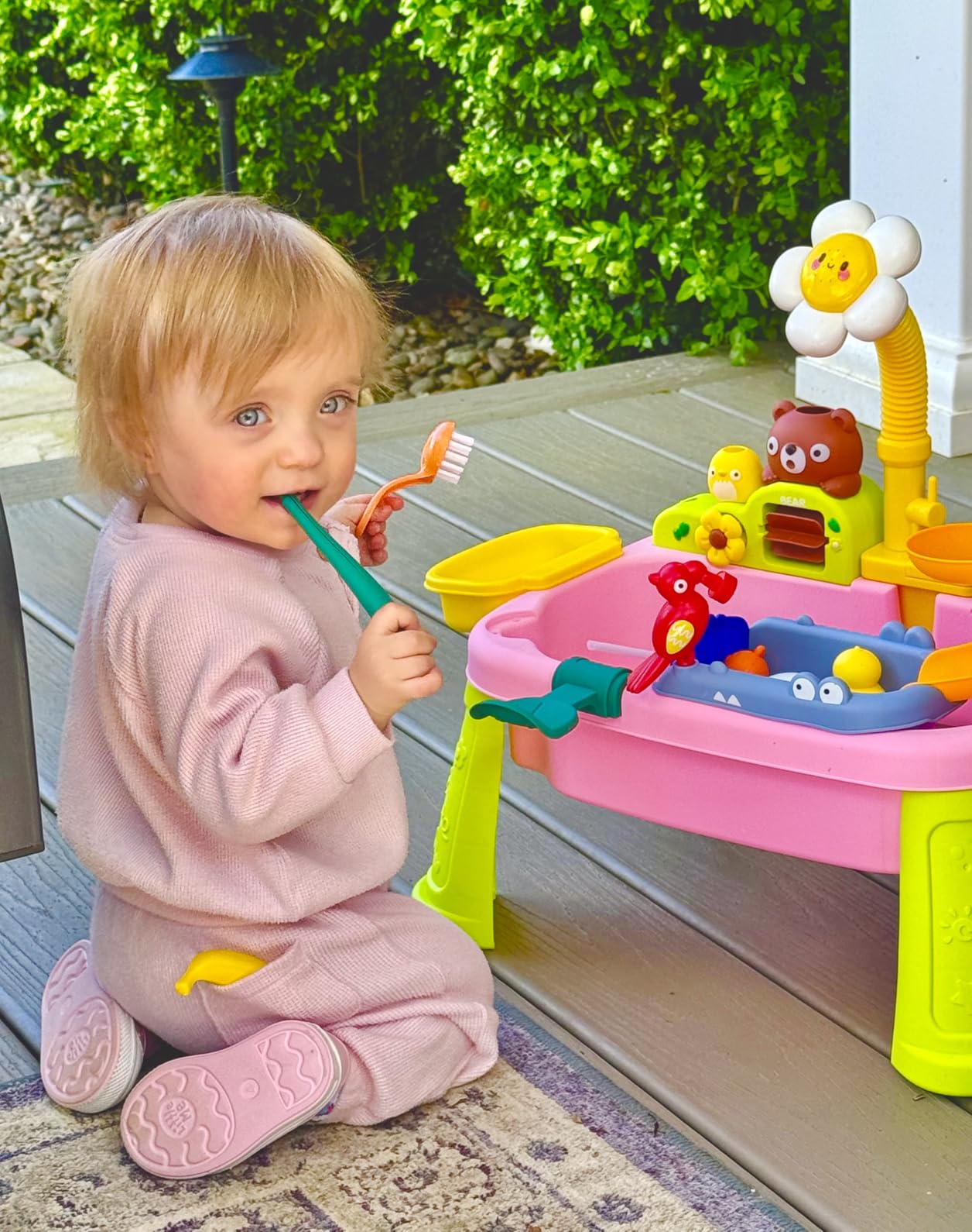 Pupu Pig Water Table Play Sink Toys for Toddlers, Kids Play Kitchen Sink with Running Water, 360 Degree Electric Faucet, Floating Fishing Game, Sensory Water Table Toys for Boys Girls Summer Gifts customer photo 1