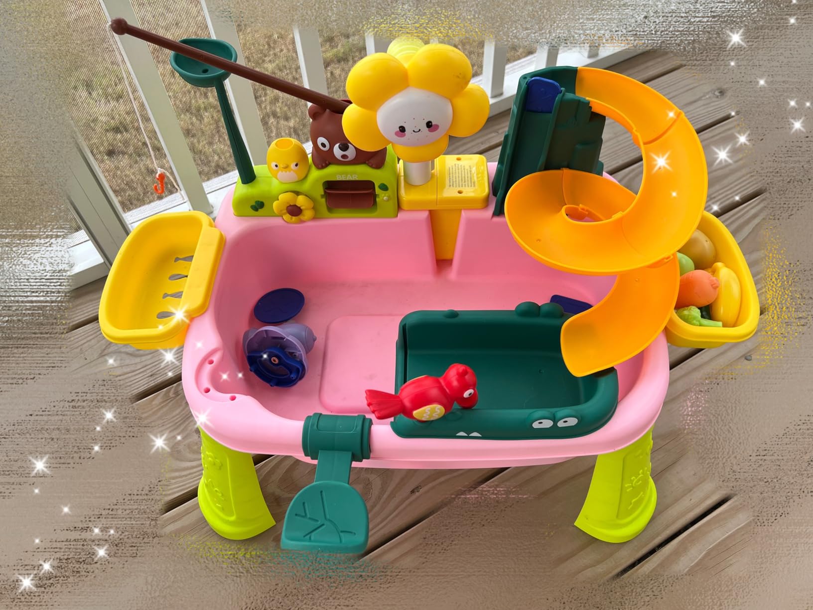Pupu Pig Water Table Play Sink Toys for Toddlers, Kids Play Kitchen Sink with Running Water, 360 Degree Electric Faucet, Floating Fishing Game, Sensory Water Table Toys for Boys Girls Summer Gifts customer photo 2