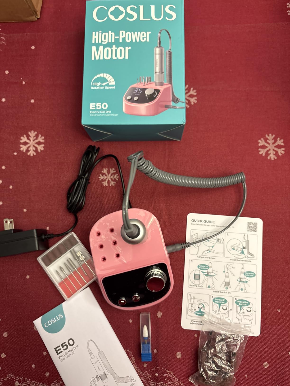 COSLUS E50 Professional Electric Nail Drill File with Upgraded Steady Power | 35000 RPM, LED Display, for Acrylic, Gel & Natural Nails, Easy to Use, Home DIY & Salon Use, Women, Nail Art Practice, Pink customer photo 1