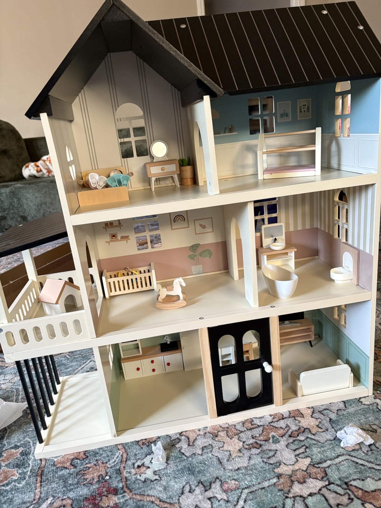 Wooden Dollhouse for Kids, 6-Room Modern Style Toy Doll House Playset with 26 Furniture & Functional Doors, 1:12 Scale Open Plan Dollhouse Designed for 4-6 Inch Dolls, STEM Creative Gift for Ages 3+ customer photo 1