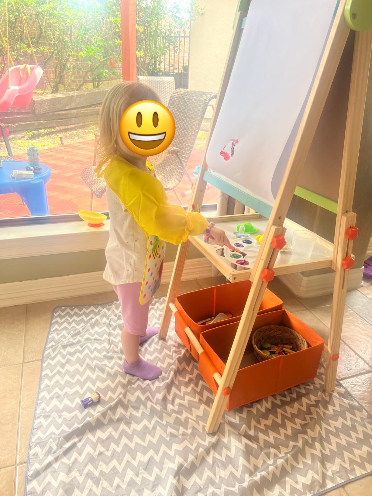 3-in-1 Kids Art Easel Set, Height Adjustable Magnetic Whiteboard & Chalkboard with Painting Paper Roll, Wooden Dual-Sided Art Station for Toddlers & Children Ages 3-8 (Art Supplies Included) customer photo 2