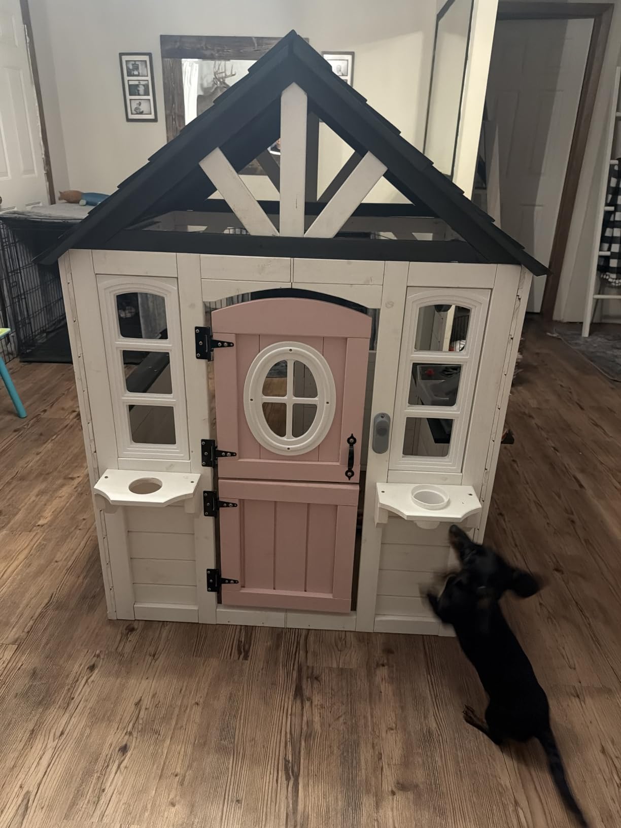Kids Playhouse Outdoor, Cedar Wooden Play House for Kids Ages 3-6, with Dutch Door, Play Kitchen, Interactive Doorbell, Sink, Flowerpot, Birdcage customer photo 1