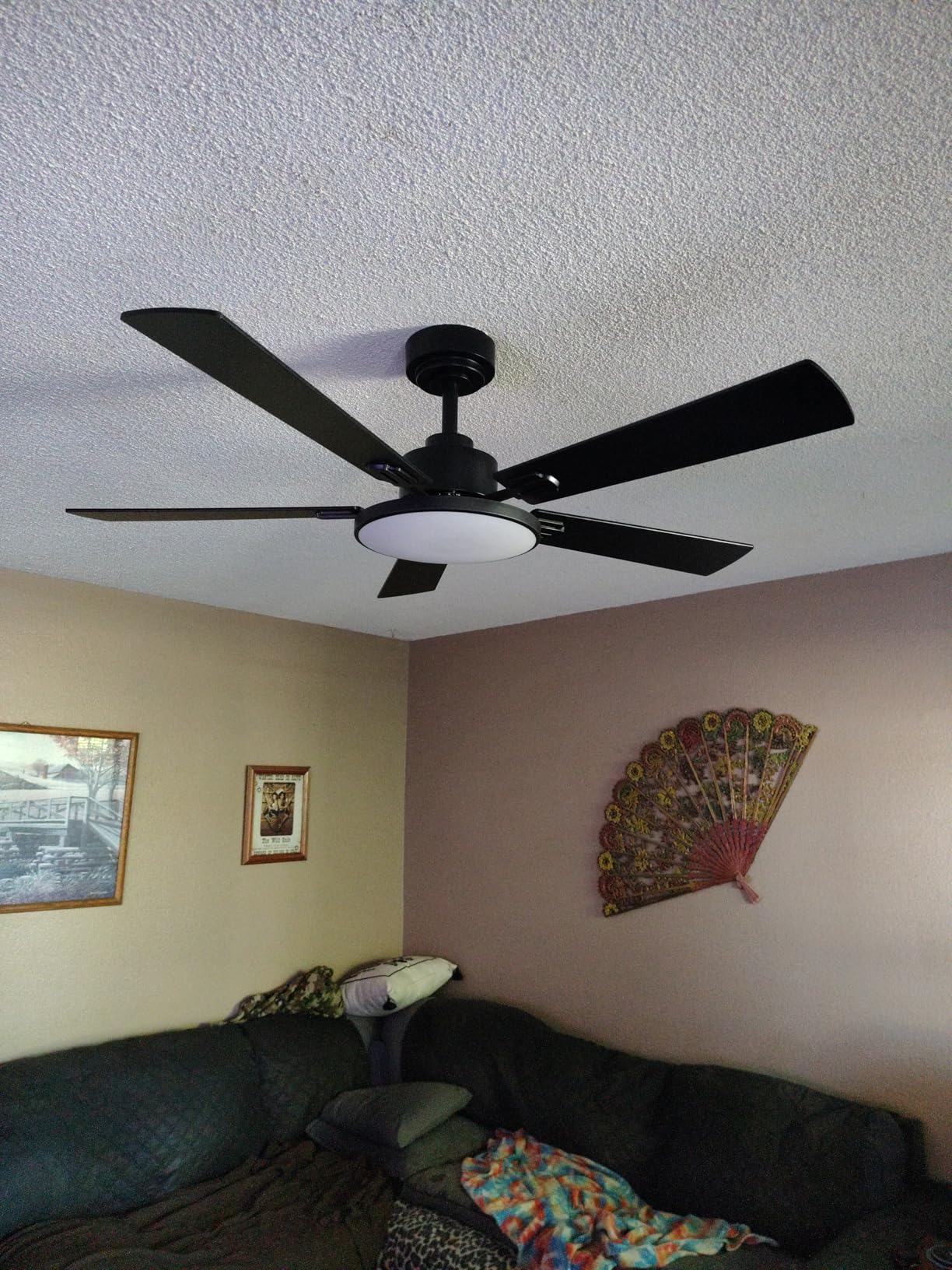 Amico 52 Inch Smart Ceiling Fan with Lights, Remote/App/Alexa/Google Control, WiFi Modern Downrod Mount Ceiling Fan, Reversible DC Motor, 6 Speeds, 3CCT, Dimmable, Quiet for Bedroom/Living Room, Black customer photo 2