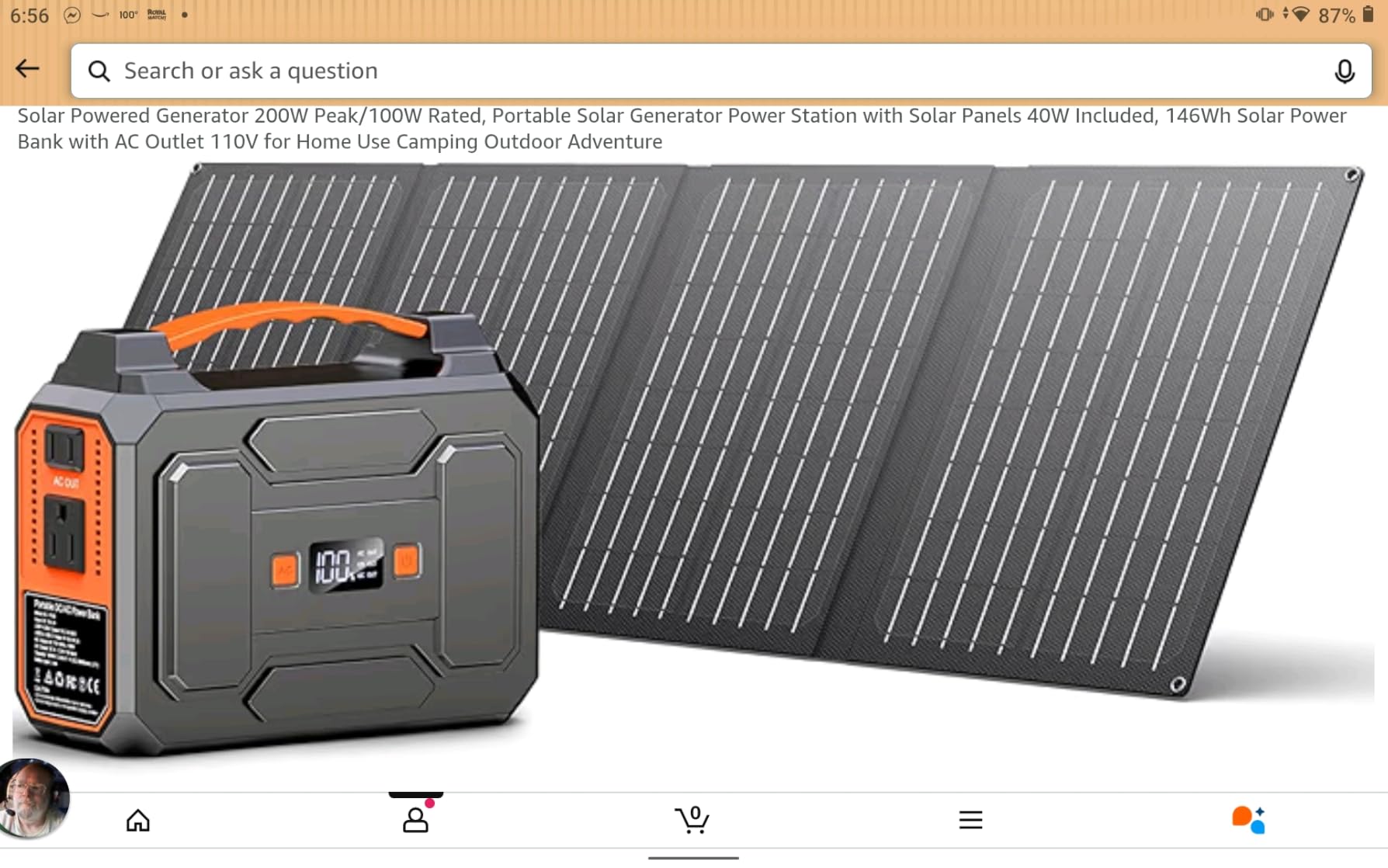 Solar Powered Generator 100W, Portable Power Station with Solar Panels 40W | 146Wh Solar Power Bank with AC Outlet,USB A,USB C, DC Output, Small Solar Generator for Home Use Outdoor Camping RV Van Trip customer photo 1