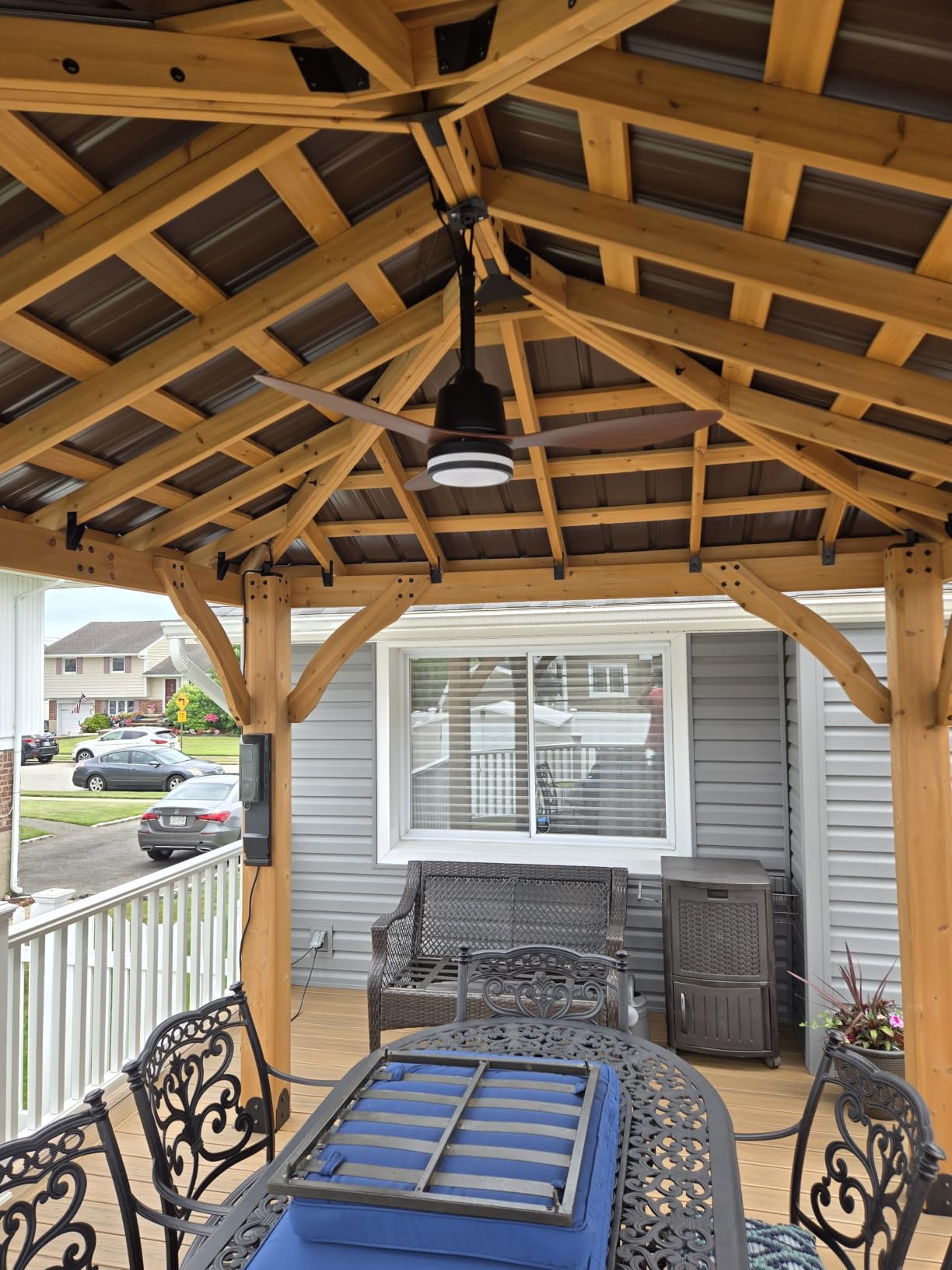 Amico 42 Inch Outdoor Ceiling Fans with Lights for Patios, IP65 Waterproof Gazebo Fan Remote Control, 3000-6000K, 6 Speeds, Hook Hanging Plug in Ceiling Fan for Patio Porch Pergola Garage Canopy customer photo 1