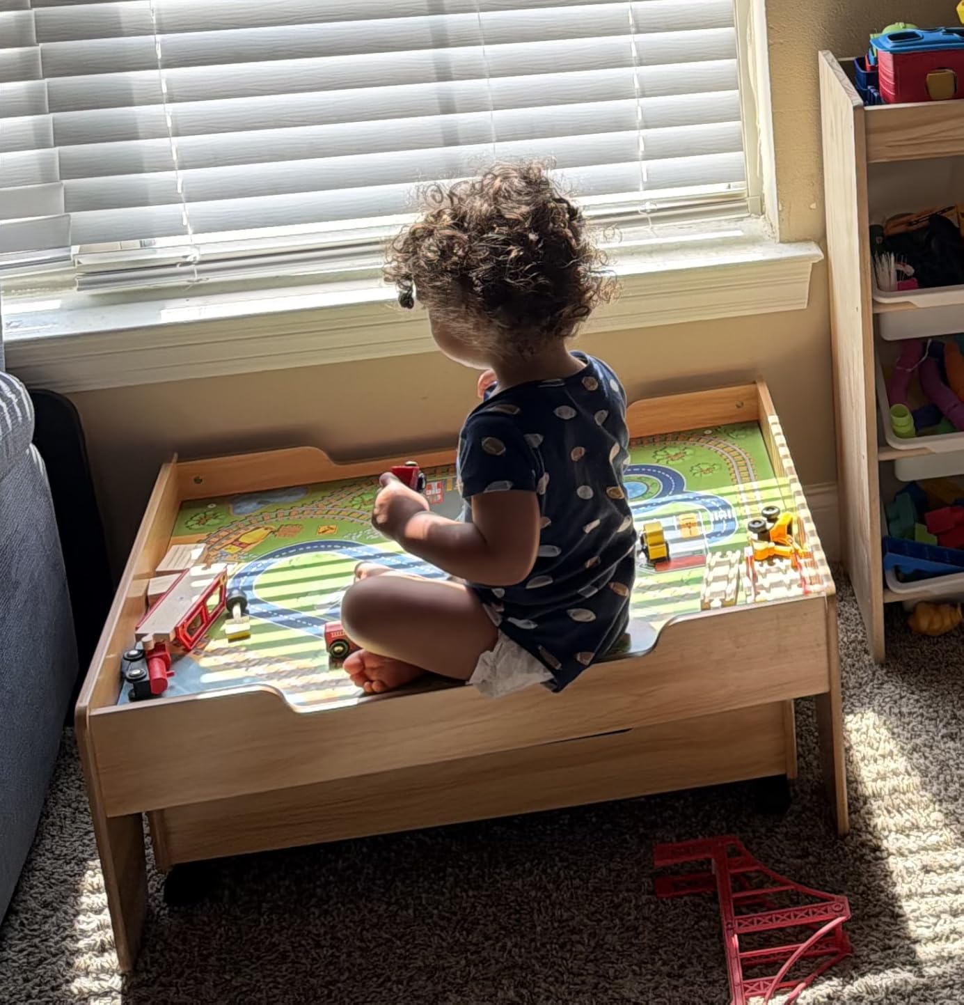 HONEY JOY Train Table, Wooden Kids Activity Table with 3 Storage Bins, 94 Multicolor Pieces, Tracks, Trains, Cars, Toddler Train Table Set with Reversible Tabletop, Gift for Boys Girls Age 3+ customer photo 1