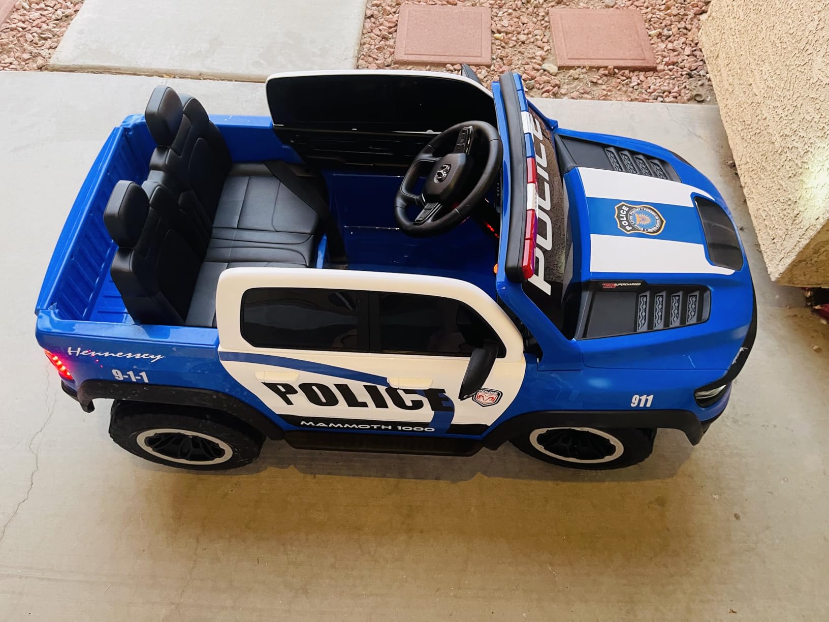 24V Ride on Police Car, 4WD Electric Kids Patrol Vehicle with Parental Remote Control, Flashing Lights, Siren, Megaphone, Bluetooth, Spring Suspension, 2-Seater Motorized Toy Truck for Kids customer photo 2