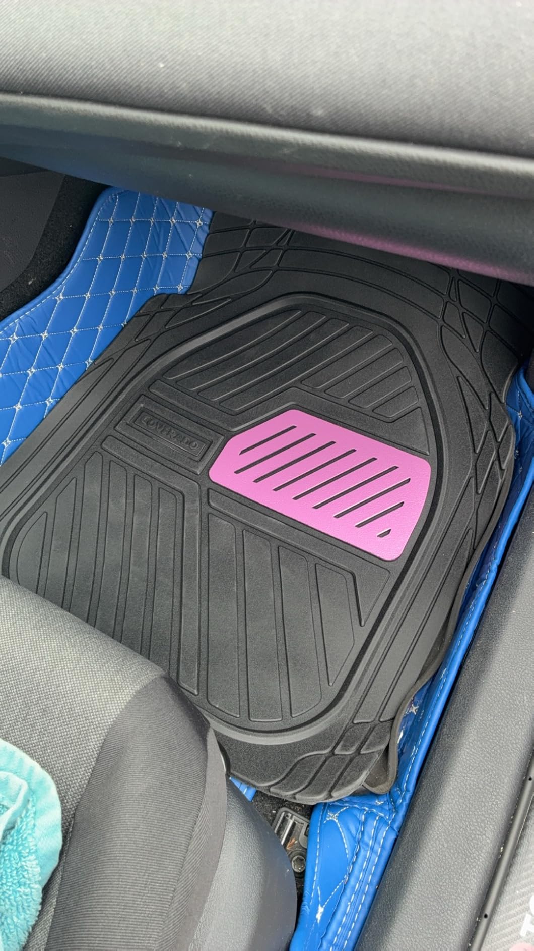Coverado Car Mats Full Set, Heavy Duty Rubber Floor Mats for Cars, Deep Dish Design All Weather Waterproof Car Floor Mats, Universal Trim-to-Fit Car Mats for Most Cars Trucks SUV, Black&Gray customer photo 2