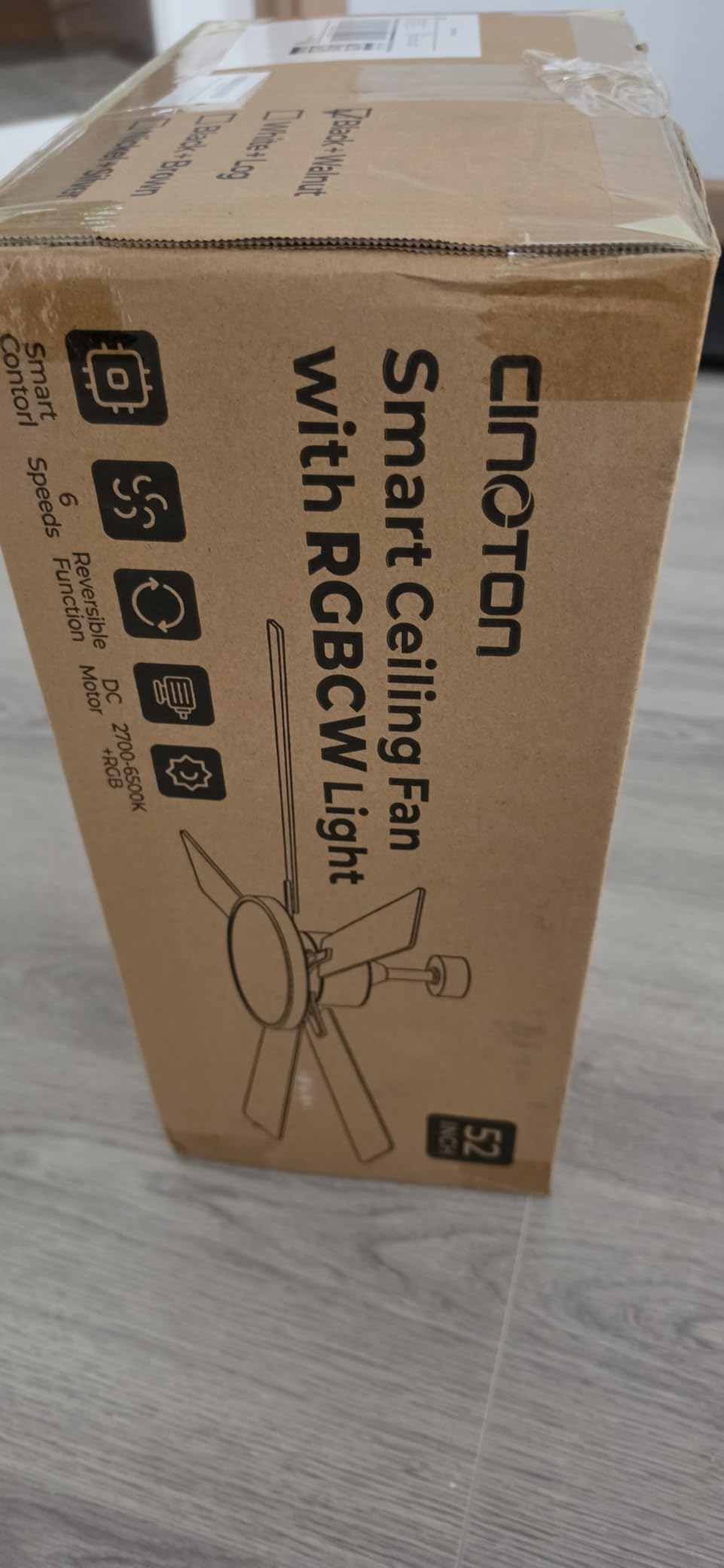 CINOTON Smart Ceiling Fan with Lights, 52'' RGBCW Ceiling Fan with Lights and Remote App Voice Control, Reversible DC Motor, 2600lm Dimmable, 6 Speeds & 2 Fan Modes, Quiet Fan for Bedroom, Living Room customer photo 2