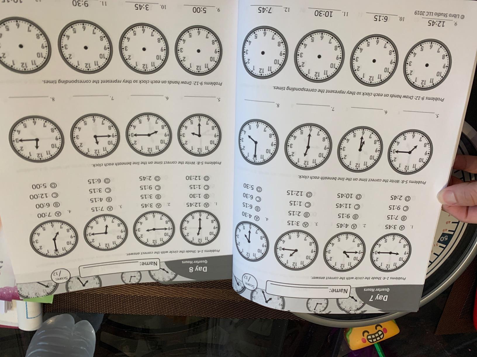 Humble Math - 100 Days of Telling the Time - Practice Reading Clocks: Ages 7-9, Reproducible Math Drills with Answers: Clocks, Hours, Quarter Hours, Five Minutes, Minutes, Word Problems customer photo 2