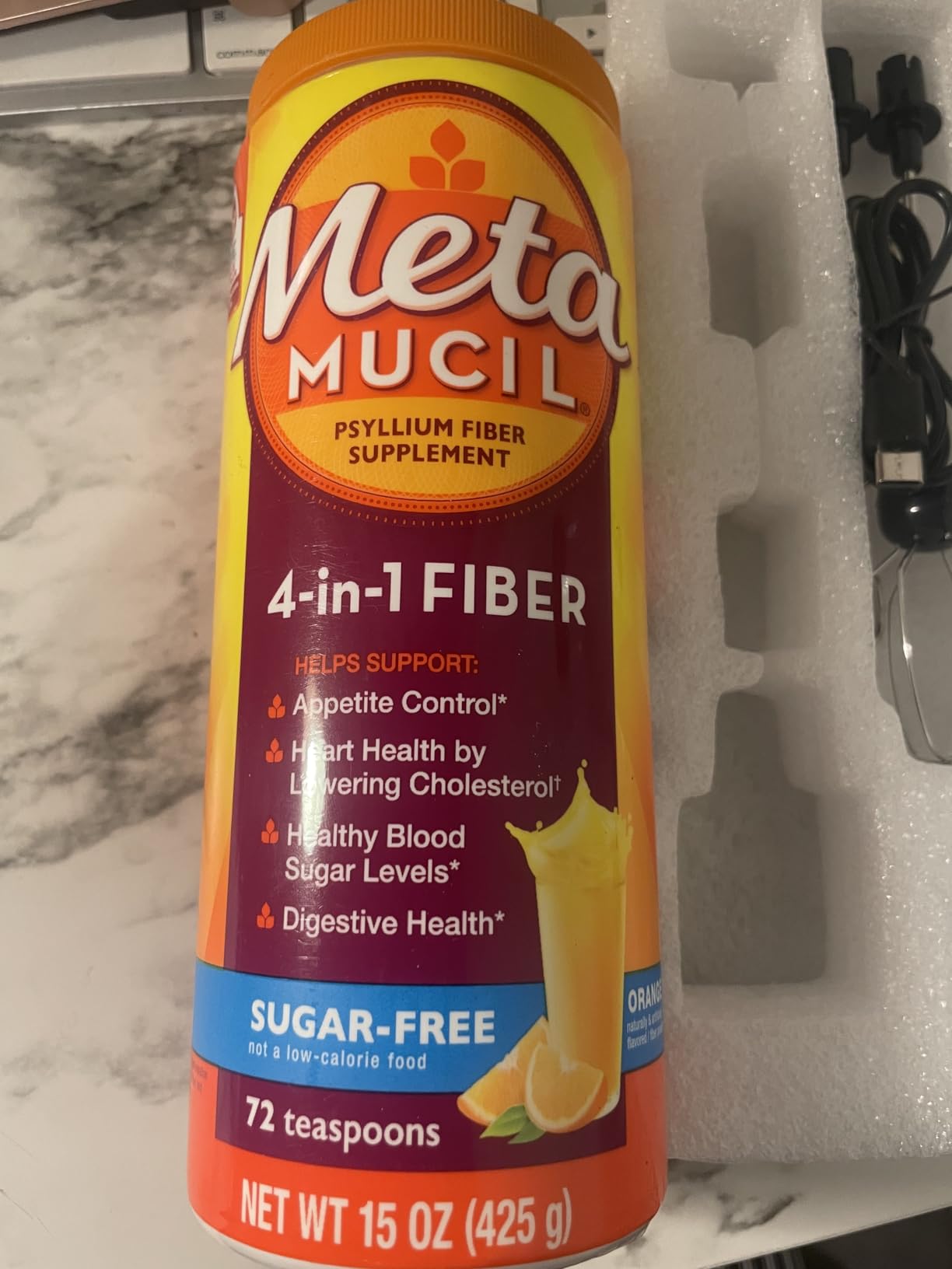 Metamucil 4-in-1 Psyllium Husk GLP-1 Friendly Fiber Supplement, Sugar-Free, 72 teaspoons, Orange Flavored, Daily Fiber Powder for Digestive Health customer photo 1