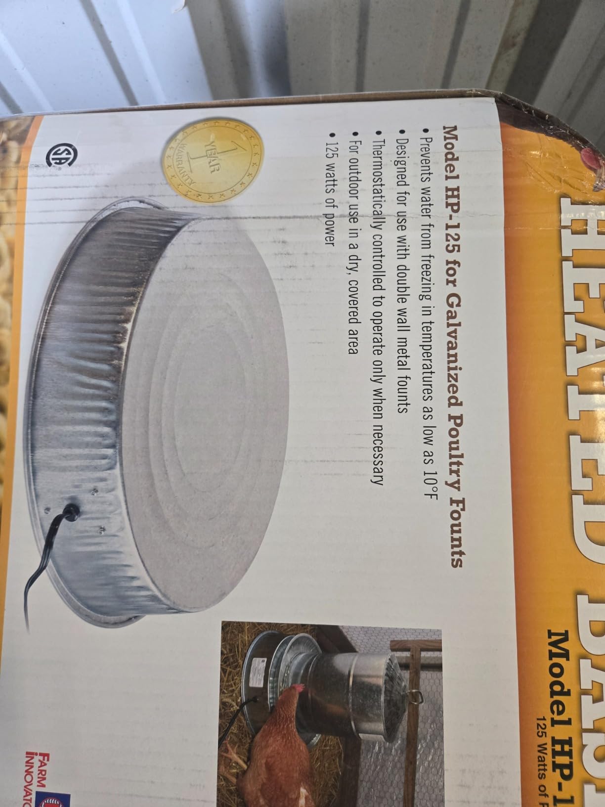 Farm Innovators 125 Watt Heated Base for Double Wall Metal Poultry Founts with 35 Degrees Fahrenheit Temperature and Below, Metallic customer photo 2