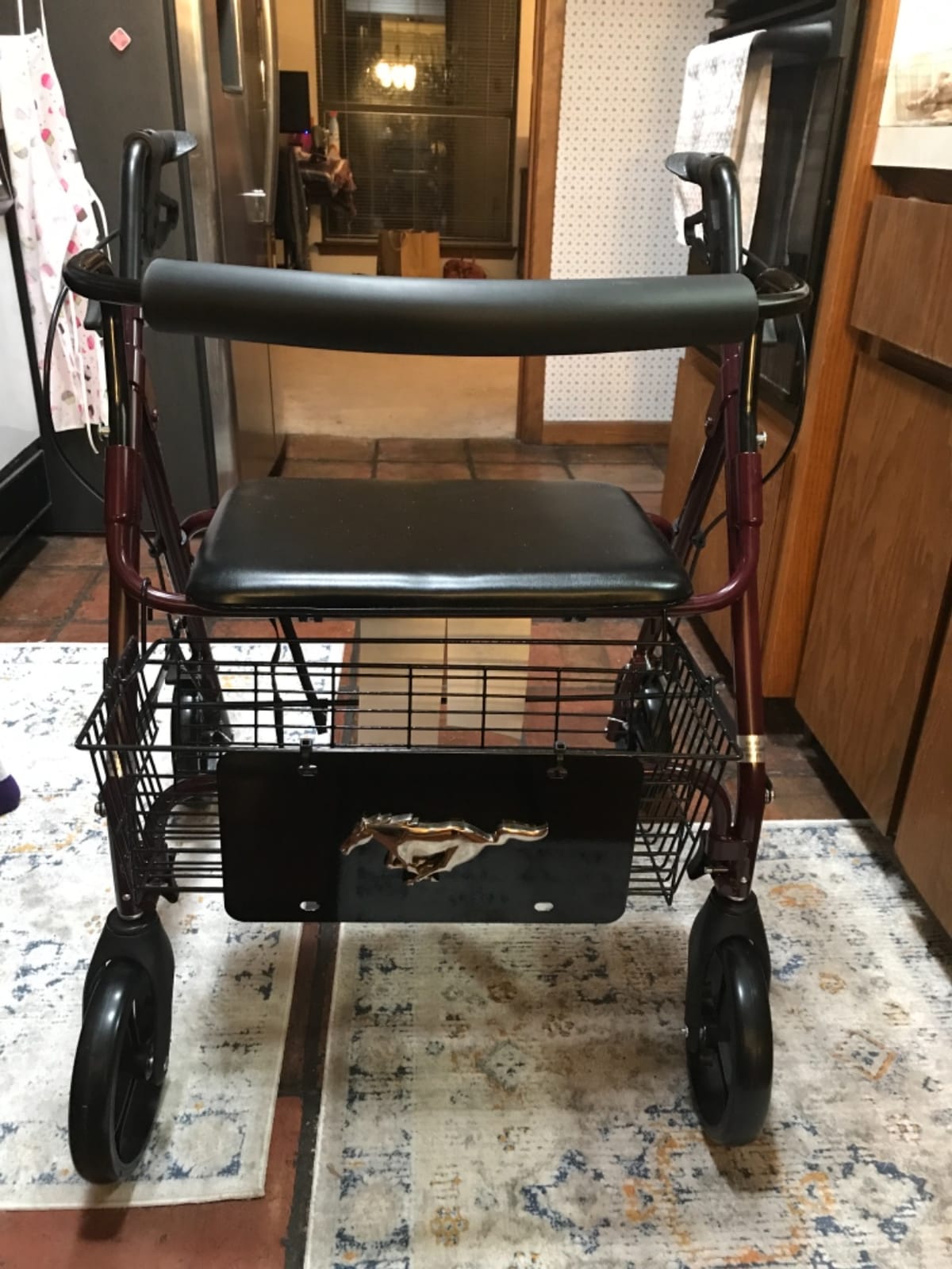 Medline Large Extra Wide Aluminum Bariatric Rollator Walker with Seat, Burgundy, 400 lb. Weight Capacity, Foldable, Under Seat Storage, 8