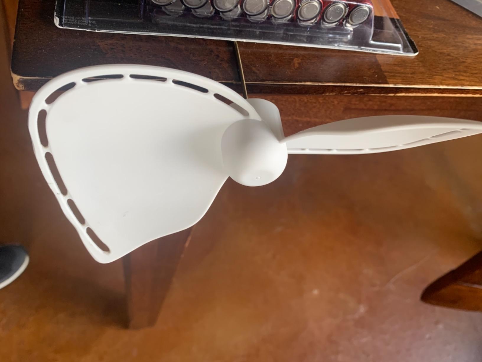 SEEKR Ultimate Fan from Caframo. Grill-free, whisper-quiet 12V fan with shock-absorbing FingerSafe blades, 2-speeds, direct wire connection. Made in Canada. White. customer photo 2