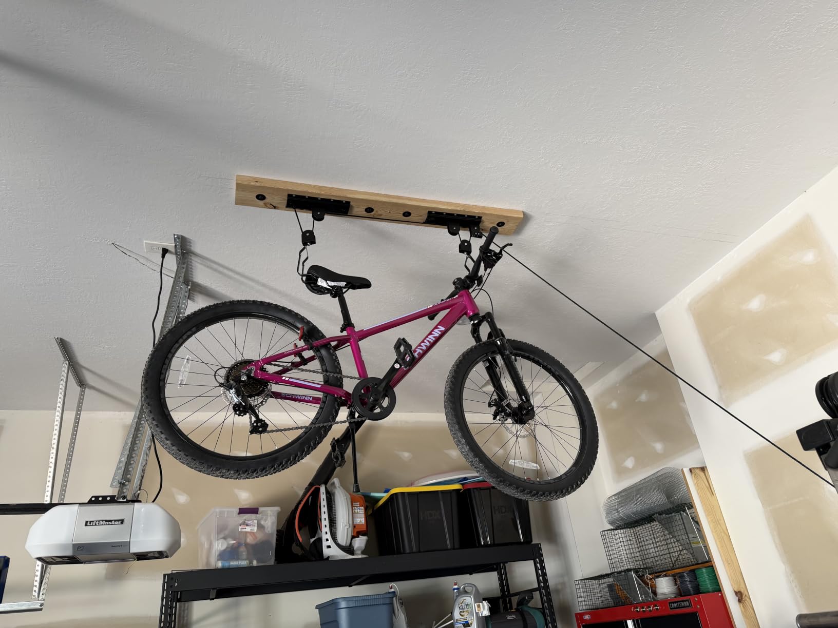 Bike Hanger - Overhead Hoist Pulley System with 100lb Capacity for Bicycles or Ladders - Secure Garage Ceiling Storage by Rad Sportz customer photo 2