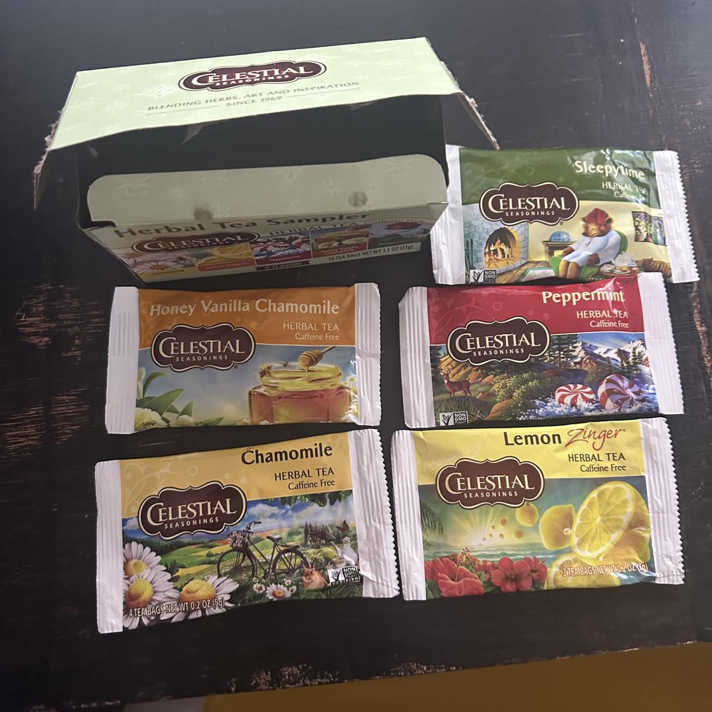 Celestial Seasonings Herbal Tea Sampler Variety Pack, Caffeine Free, 18 Tea Bags Box customer photo 1