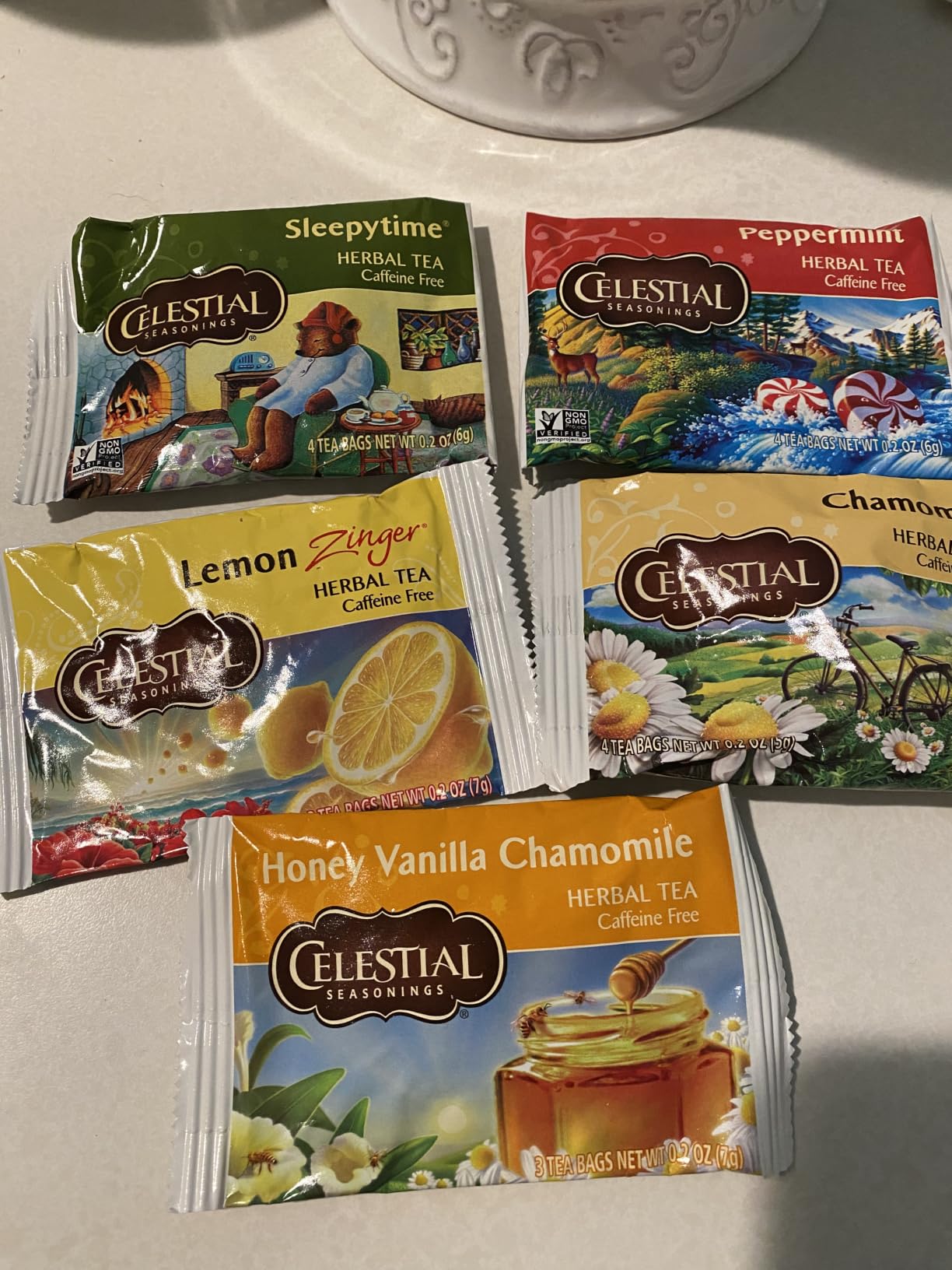 Celestial Seasonings Herbal Tea Sampler Variety Pack, Caffeine Free, 18 Tea Bags Box customer photo 2