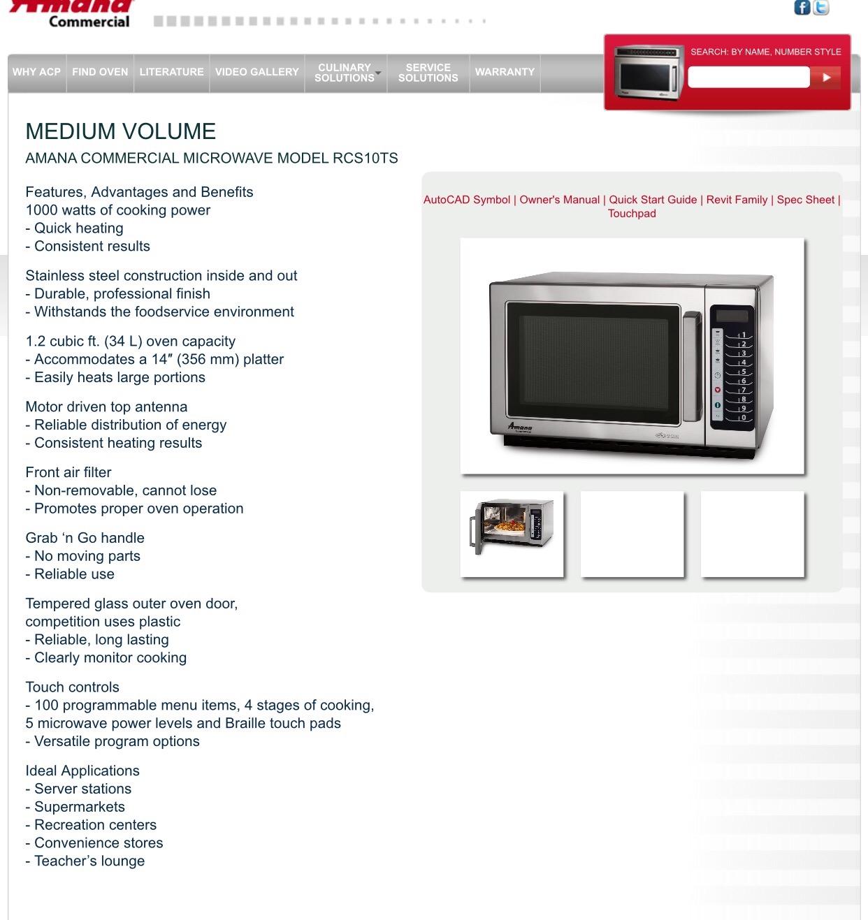 Amana RCS10TS 1000 Watt Stackable Countertop Commercial Microwave with Push Button Controls for Restaurant Buffet Catering Service | 1.2 Cu. Ft, Stainless Steel, 120v, NSF customer photo 1