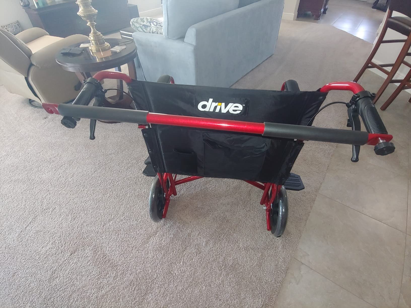 Drive Medical Bariatric Transport Chair FoldingOutdoorFull Length Arms with 12 Inches Rear Flat Free Wheels, Red, 22 Inches customer photo 1