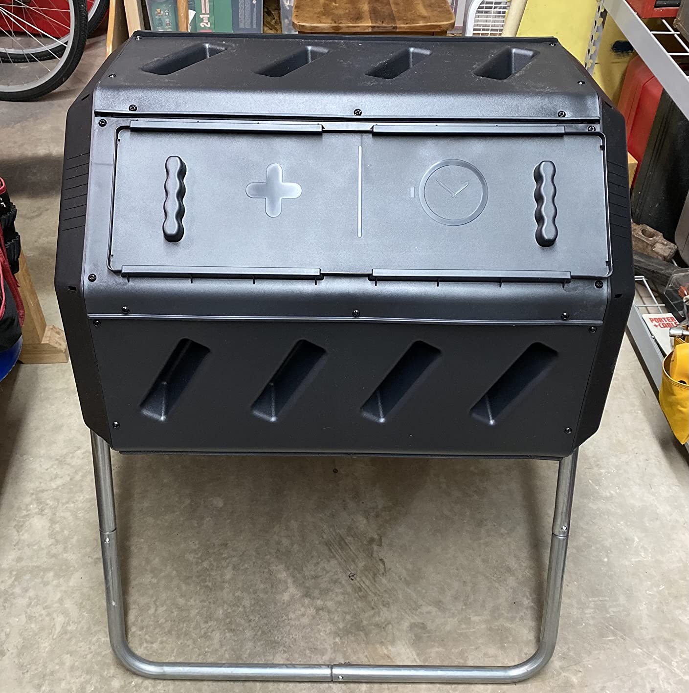 FCMP Outdoor Heavy Duty 37 Gallon 8 Sided Steel Composter, Black | Portable Plastic Dual Chamber Tumbling Composter Outdoor Elevated Rotating Garden Compost Bin customer photo 2
