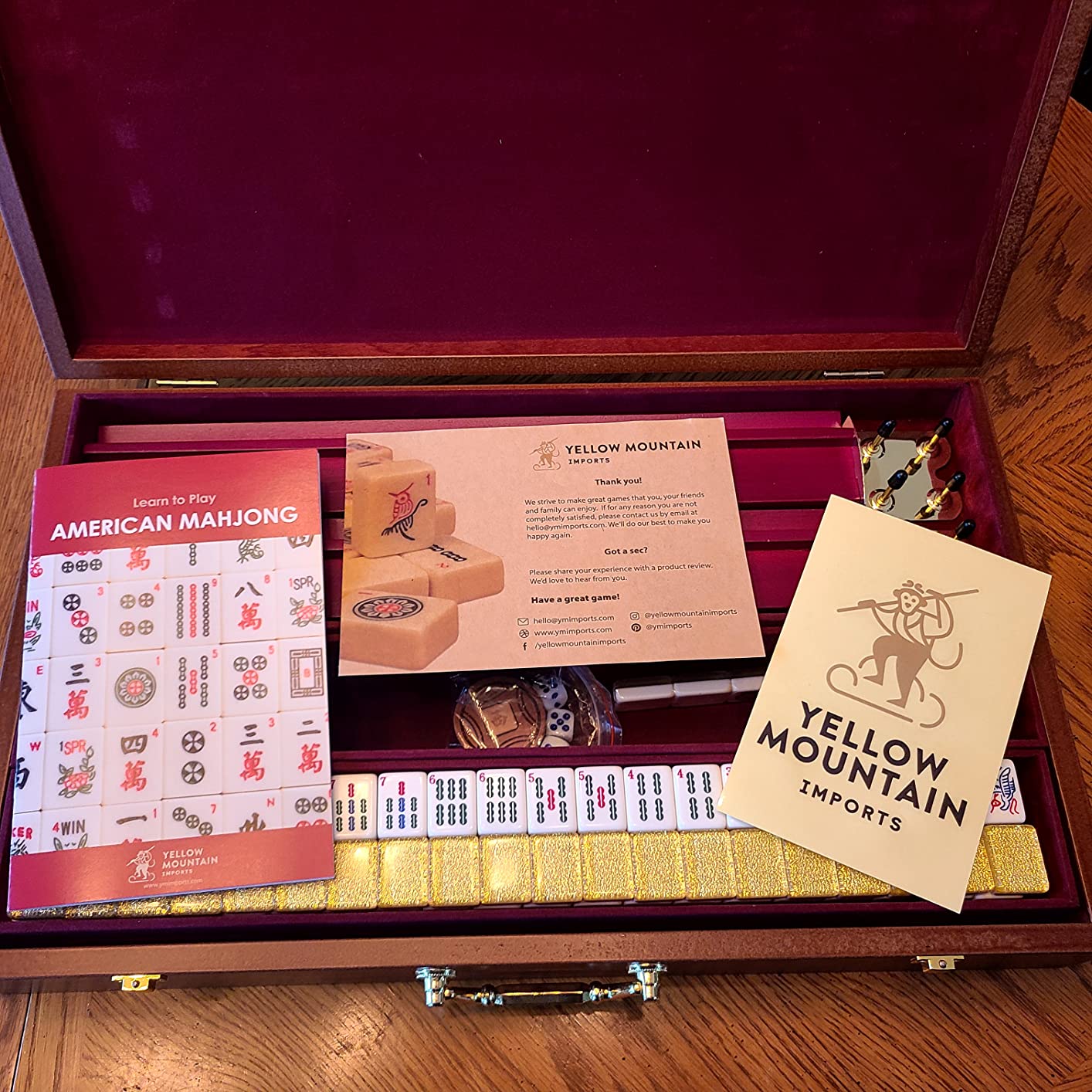 Yellow Mountain Imports American Mahjong Set, Golden Fortune with 166 Acrylic Mahjong Tiles, Inlaid Wooden Case, Racks and Other Accessories customer photo 2