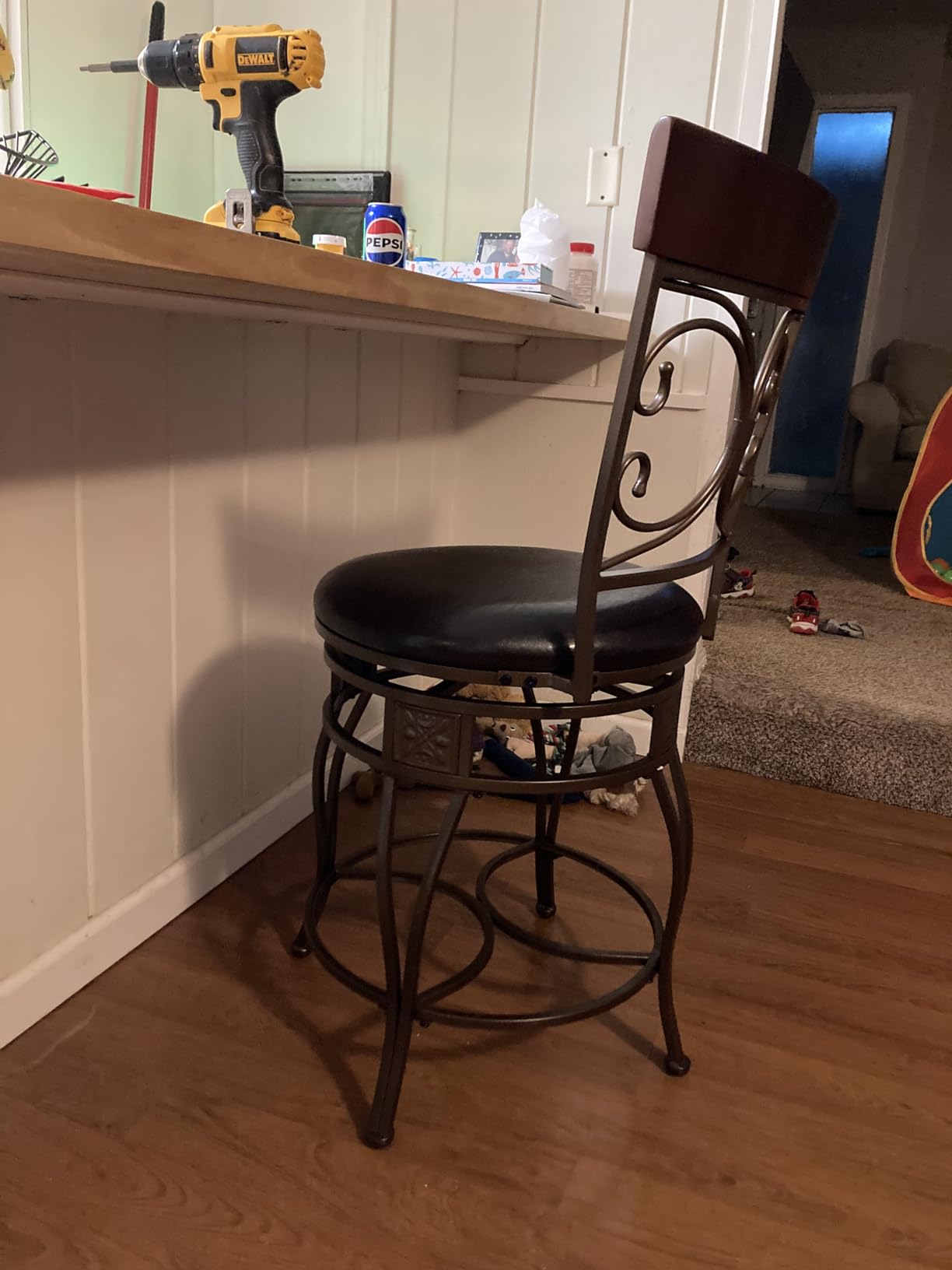 Powell Big and Tall Back Scroll Stool, Counter Height, Dark Bronze/Brown customer photo 1