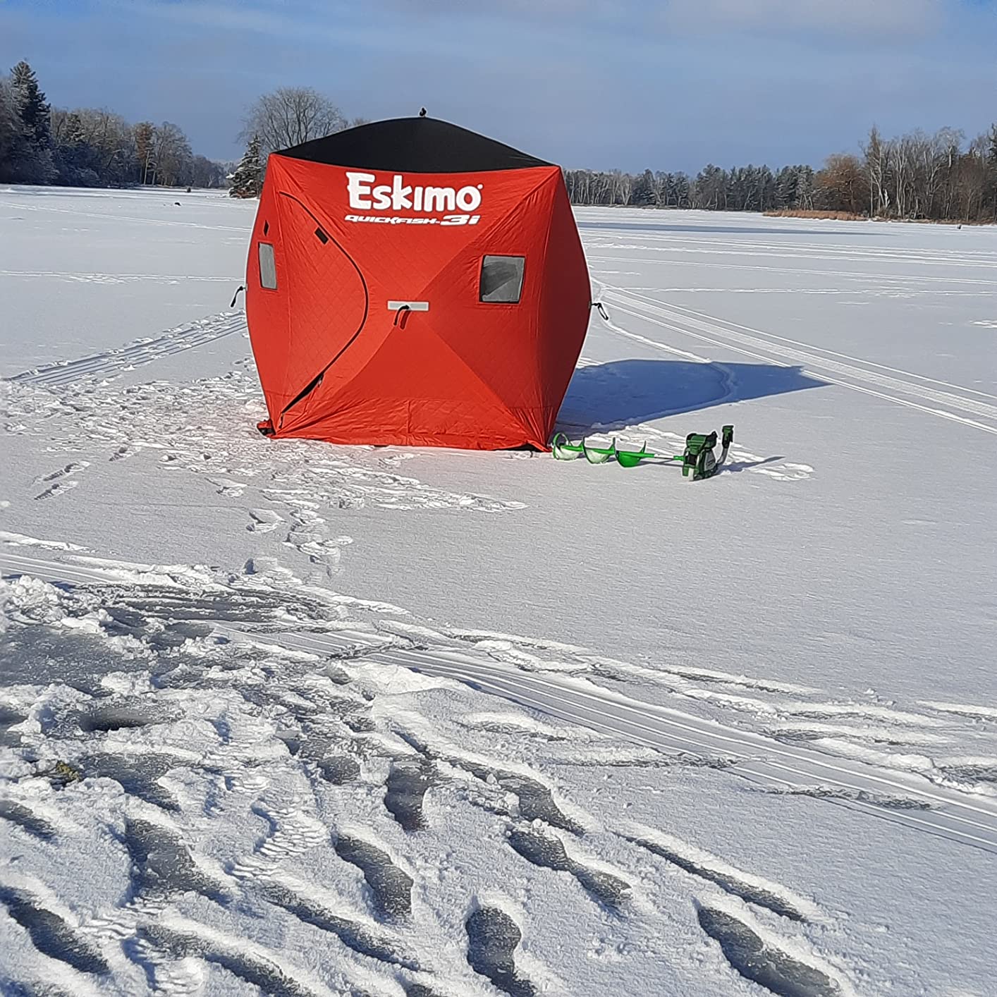 Eskimo 69445 Quickfish 3i Insulated Pop-Up Portable Hub-Style Ice Fishing Shelter, 34 Square Feet of Fishable Area, 3 Person Shelter, Red customer photo 2