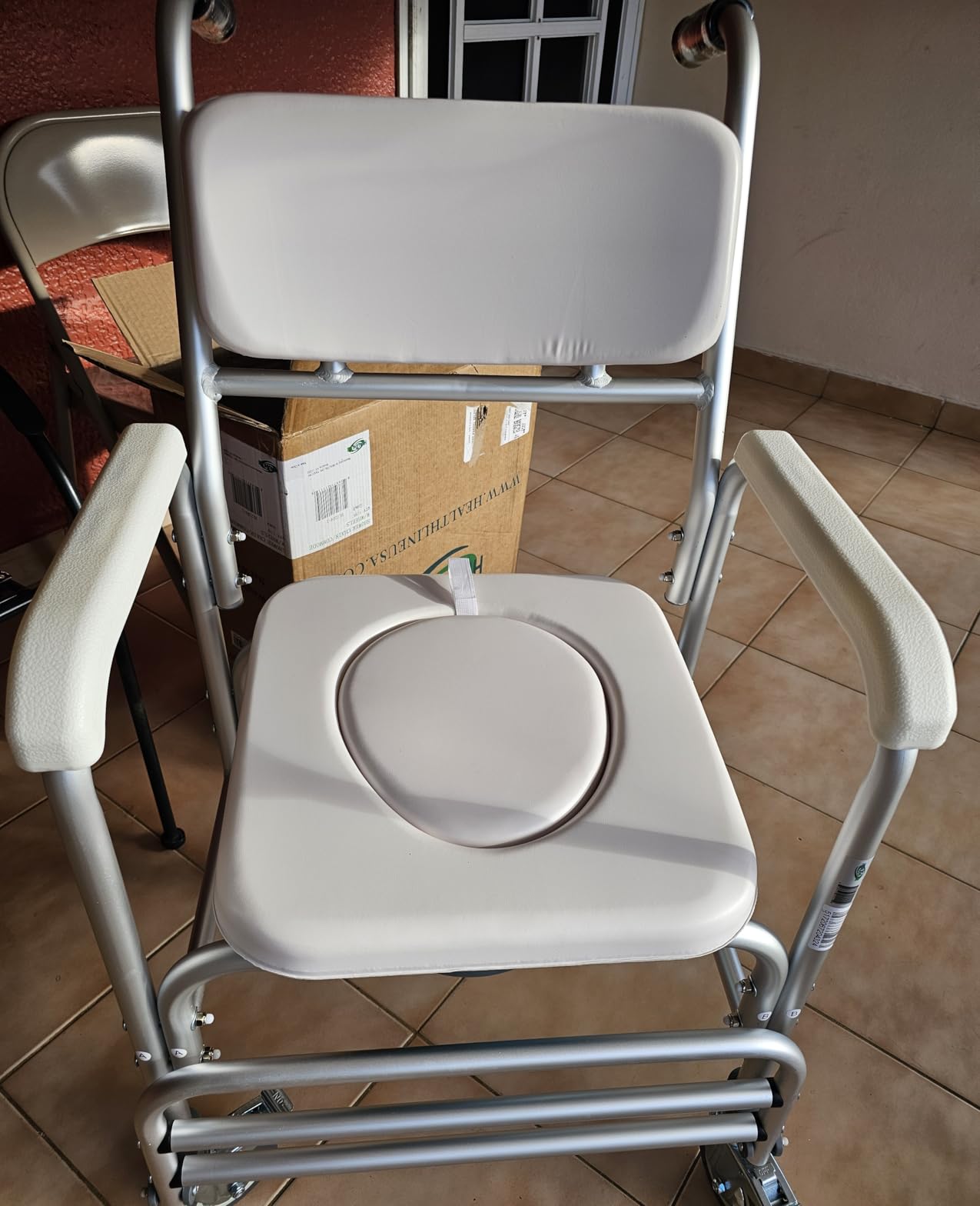 HEALTHLINE Shower Bedside Commode Chair Padded Seat With Wheels by Healthline, Medical Commode Toilet Rolling Shower Chair With Casters (4 Wheels Brakes) customer photo 1