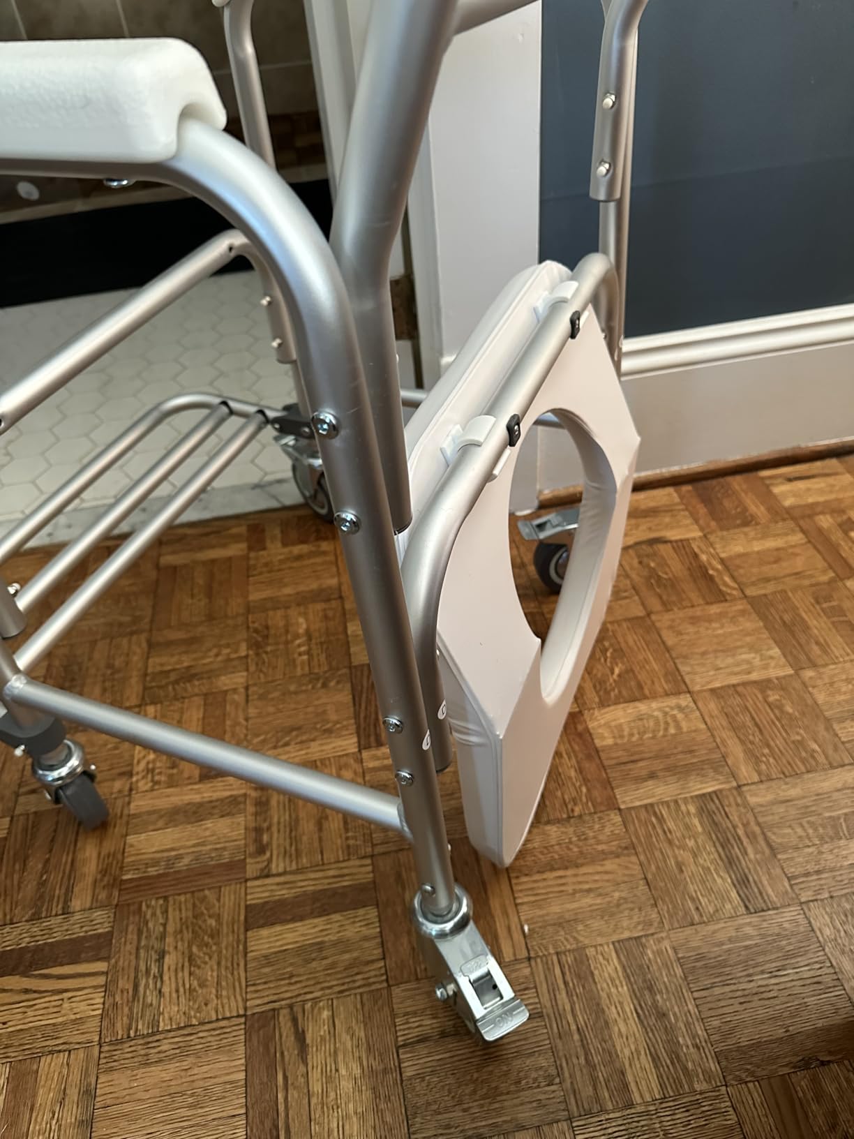 HEALTHLINE Shower Bedside Commode Chair Padded Seat With Wheels by Healthline, Medical Commode Toilet Rolling Shower Chair With Casters (4 Wheels Brakes) customer photo 2