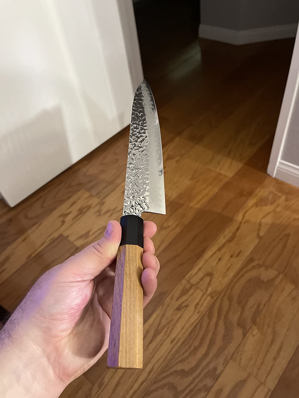Yoshihiro VG10 46 Layers Hammered Damascus Gyuto Japanese Chefs Knife (Octagonal Ambrosia Handle) (8.25