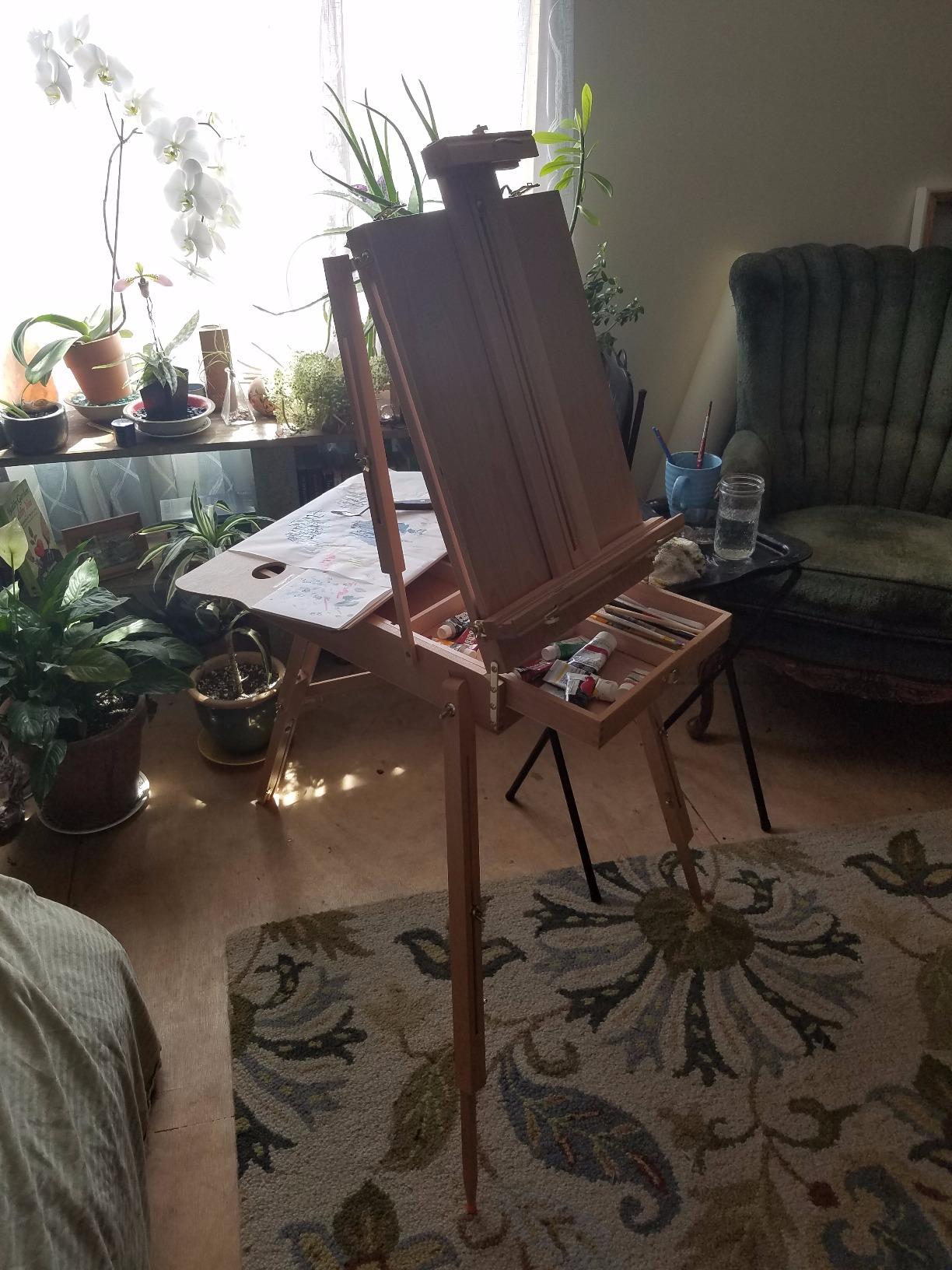 U.S. Art Supply Large Beechwood French Easel, Adjustable Plein Air Easels | Sketchbox Tripod for Field & Studio Painting Easel for Adults, Drawing, Display - Portable with Artist Drawer & Palette customer photo 2