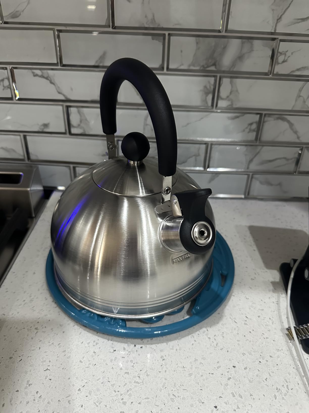 Mr. Coffee Carterton Stainless Steel Whistling Tea Kettle - 1.5-Quart Capacity, Mirror Polish Finish, Durable Tea Kettle for Stovetop, Fast Boiling, Easy Pouring customer photo 2