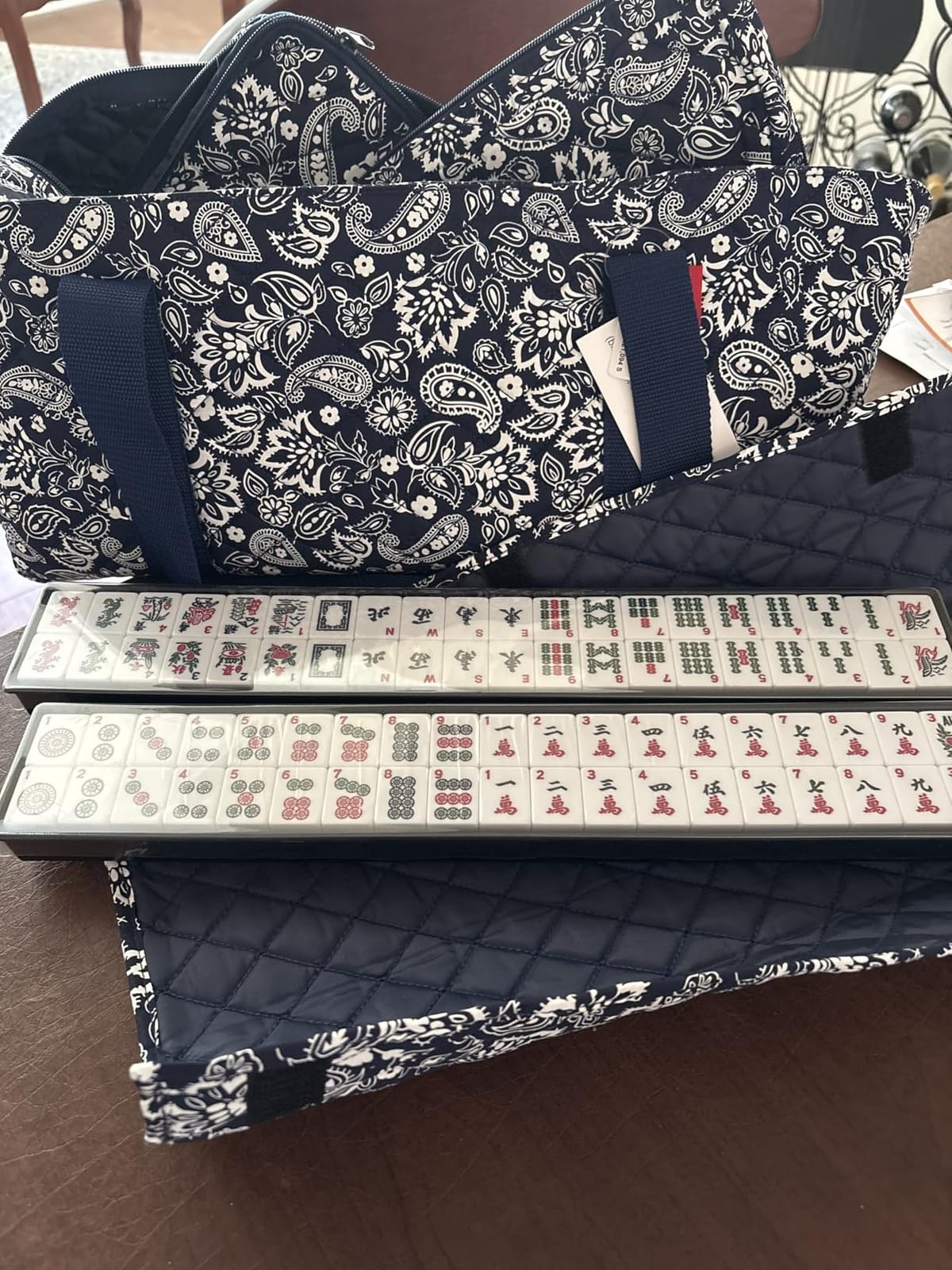 Linda Li New! - American Mahjong Set 166 Premium White Tiles, 4 All-in-One Rack/Pushers, Blue Paisley Soft Bag - Classic Full Size Complete Mahjongg Set customer photo 1