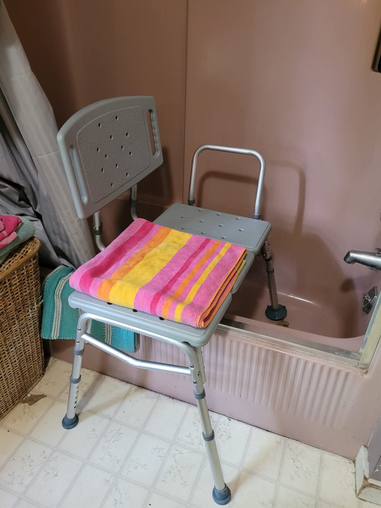 HEALTHLINE Transfer Bench Adjustable Height 500 Lbs, Heavy Duty Bariatric Tub Transfer Bench with Back, Non-Slip Seat, Bath Shower Bench Chair for Bathroom for Elderly Disabled customer photo 1