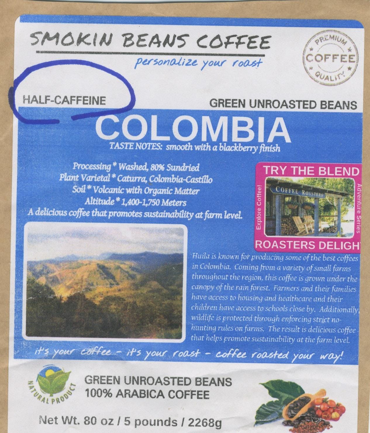 Smokin Beans Colombia Washed Unroasted Green Arabica Coffee Beans 5-Lb, 1ct customer photo 1