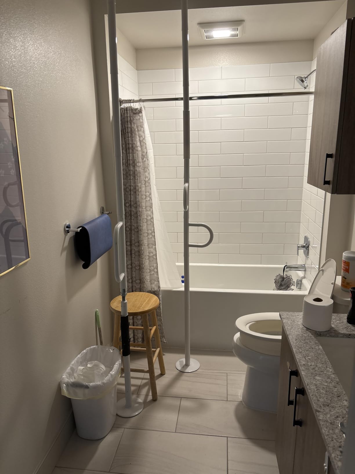 Stander Single Handle Non-Rotating Floor to Ceiling Grab Bar, No-Drill Tension Mounted Transfer Pole for Seniors, Bath Safety & Bedside Assist Rail for Home Standing Support & Fall Prevention, White customer photo 1