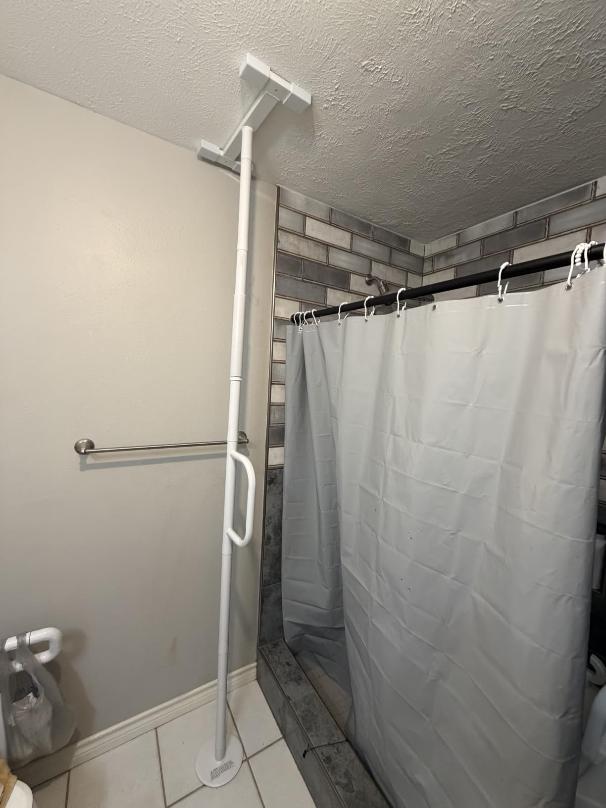 Stander Single Handle Non-Rotating Floor to Ceiling Grab Bar, No-Drill Tension Mounted Transfer Pole for Seniors, Bath Safety & Bedside Assist Rail for Home Standing Support & Fall Prevention, White customer photo 2
