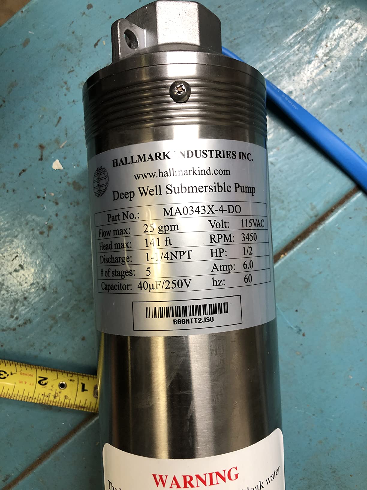 Hallmark Industries MA0343X-4 Deep Well Submersible Pump 1/2HP customer photo 2