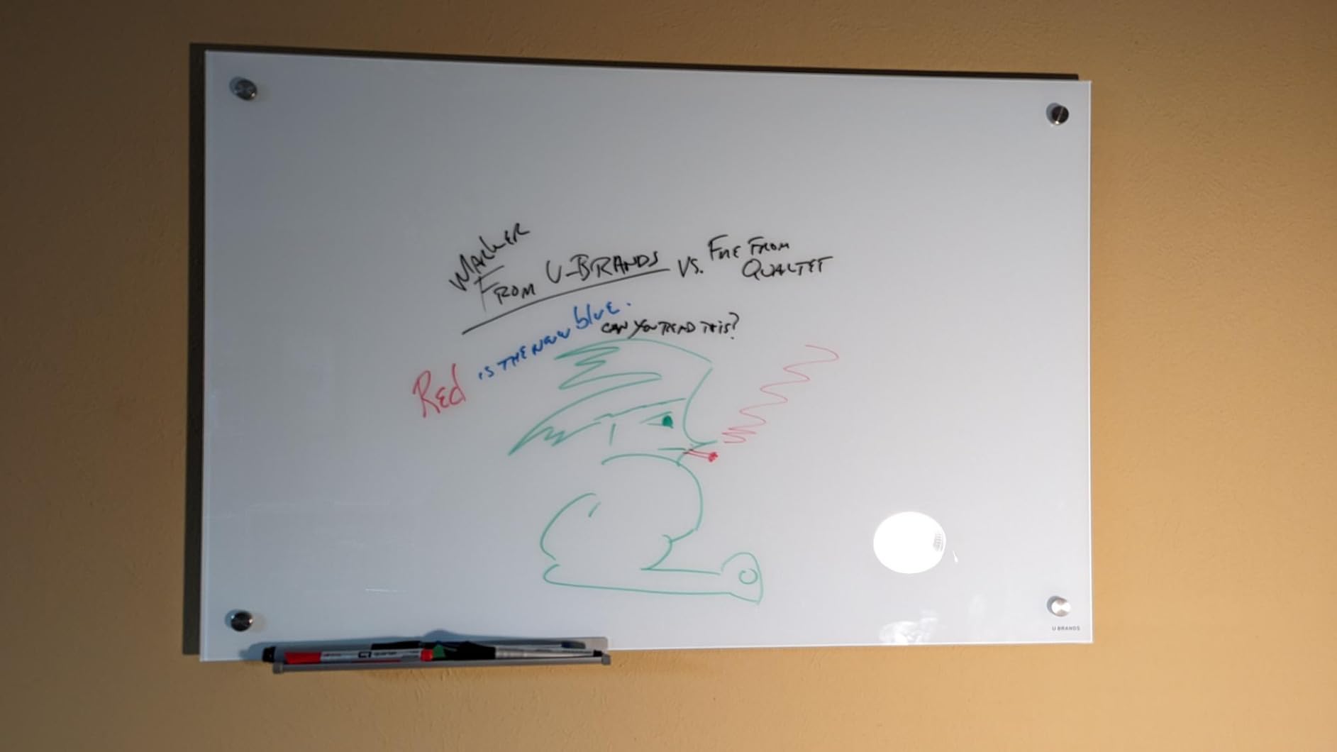 U Brands Glass Whiteboard 36