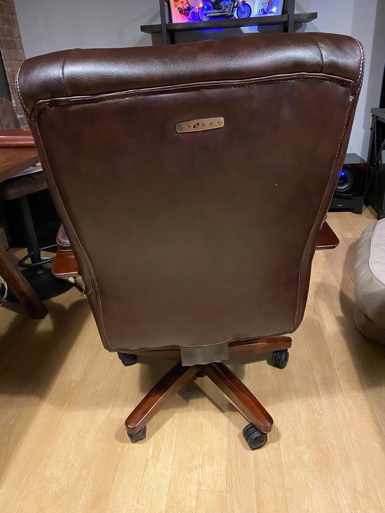 La-Z-Boy Executive Ergonomic Office Chair with Lumbar Support, Leather Chair | Bellamy, Wood Arm Base, Back Pain Relief, Memory Foam Seat Cushion, Adjustable Height & Tilt, Home Office Gaming Chair, Brown customer photo 1