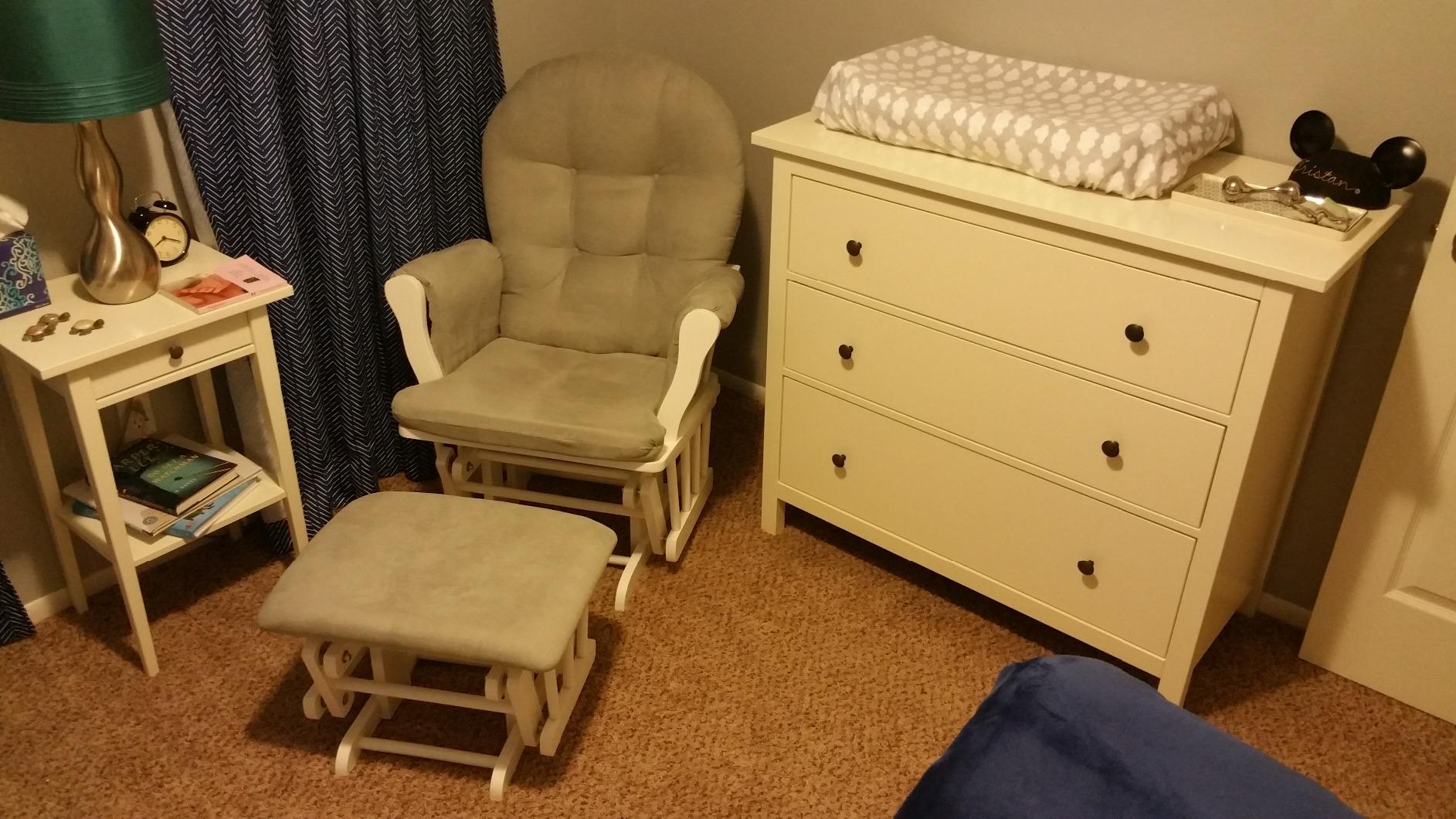 Windsor Glider and Ottoman, Polyester, Wood, Metal, White with Gray Cushion customer photo 1