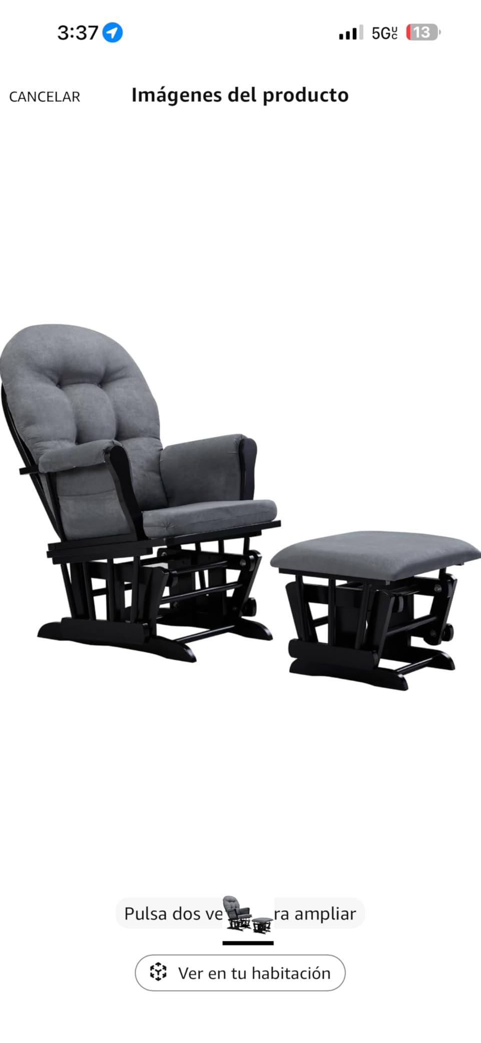 Windsor Glider and Ottoman, Polyester, Wood, Metal, White with Gray Cushion customer photo 2