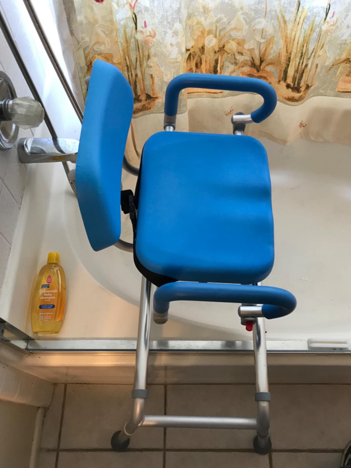 Platinum Health Carousel Sliding Shower Chair Tub Transfer Bench with Swivel Seat, Premium Padded, Pivoting Arms, Adjustable Space Saving Design for Tubs, Inside Shower, for Handicap & Seniors, Blue customer photo 1