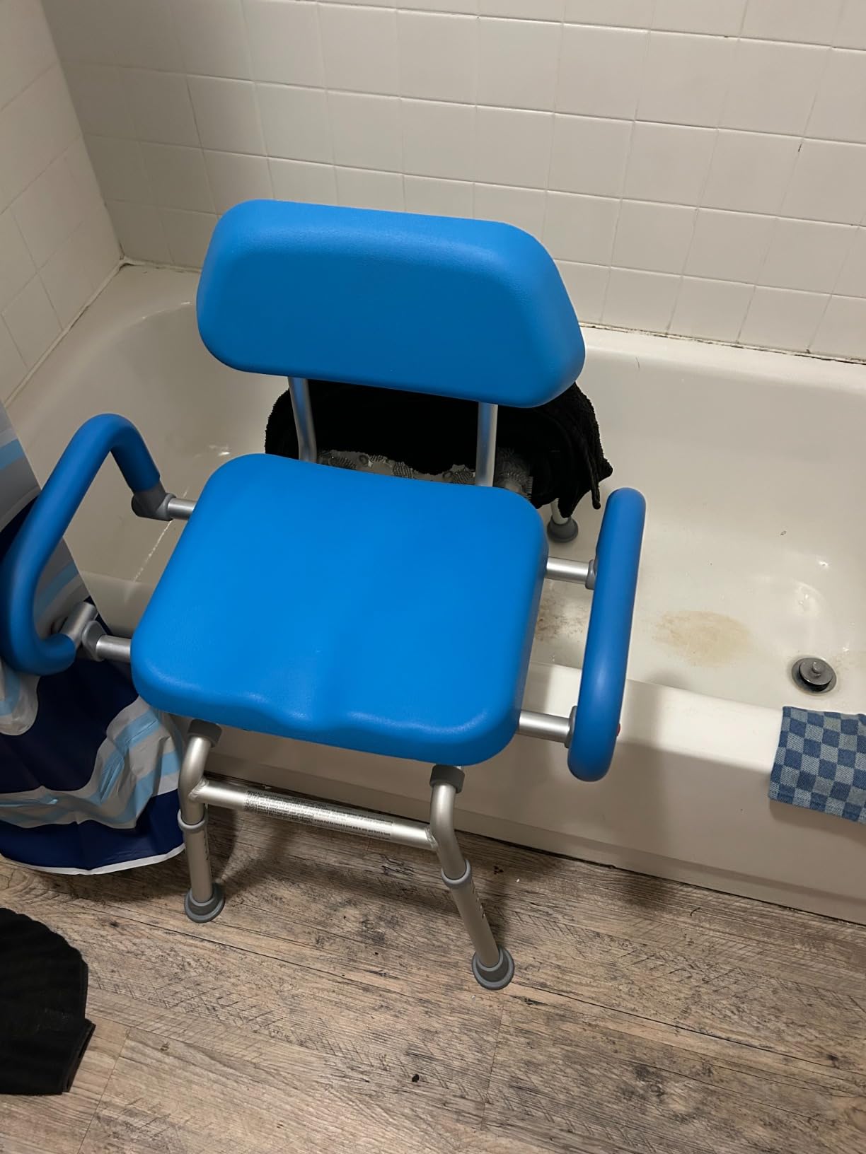 Platinum Health Carousel Sliding Shower Chair Tub Transfer Bench with Swivel Seat, Premium Padded, Pivoting Arms, Adjustable Space Saving Design for Tubs, Inside Shower, for Handicap & Seniors, Blue customer photo 2